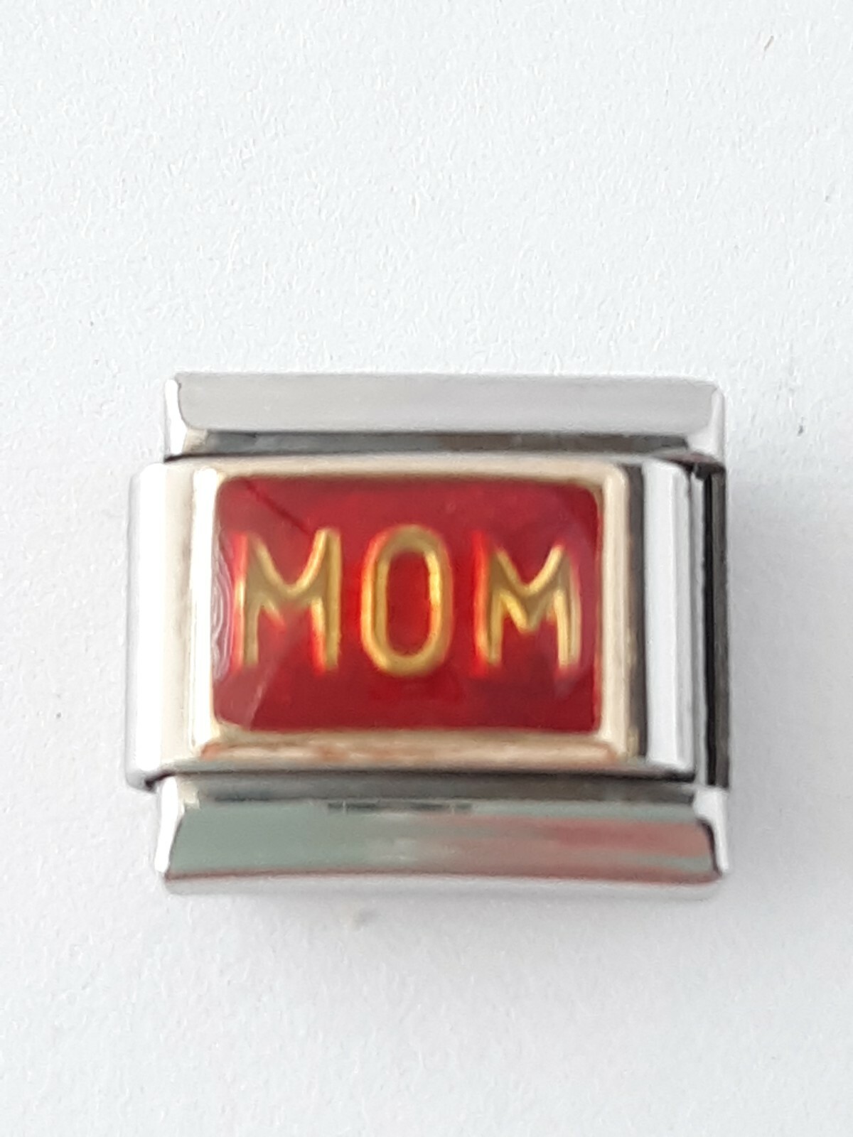 Pagoda MOM Italian Bracelet Charm 18k Gold Accent Red Enamel & Stainless Steel