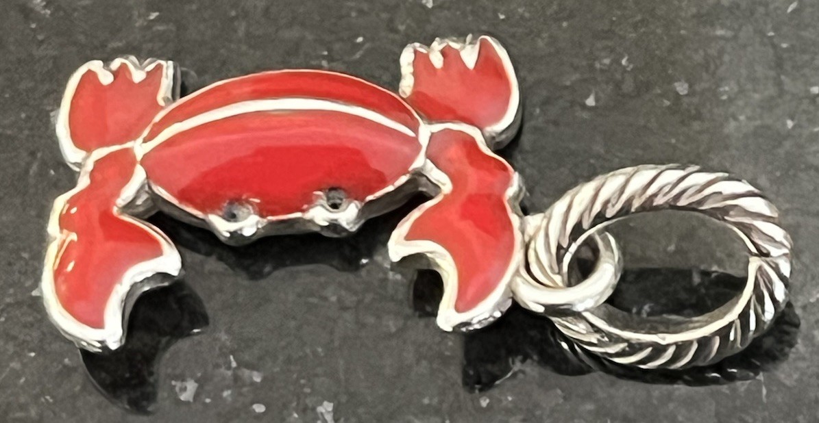 Brighton Red Enamel Crab Silver Plated Dangle Charm Etched Jump Ring Retired