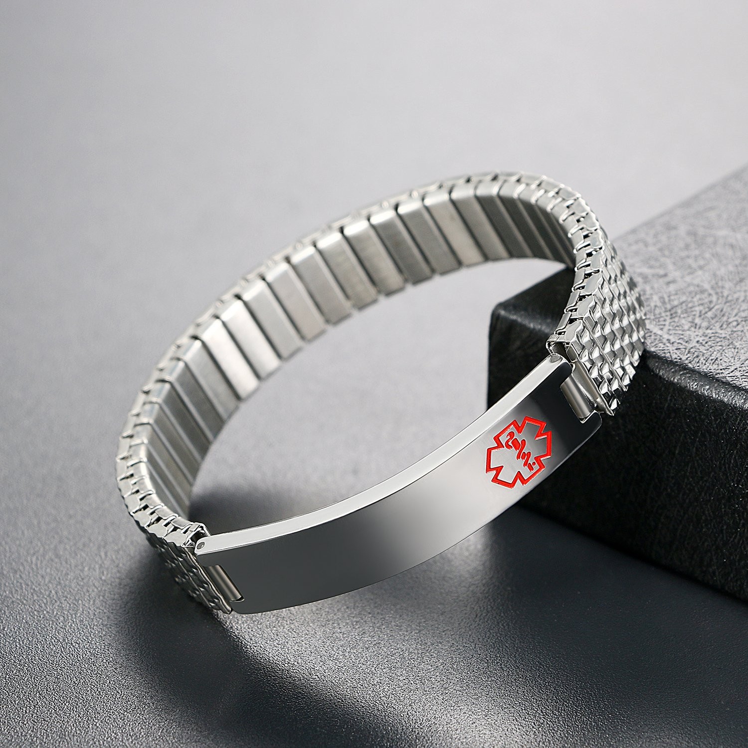 Medical Alert ID Bracelet Emergency Elastic Stretch Wristband Free Engraving