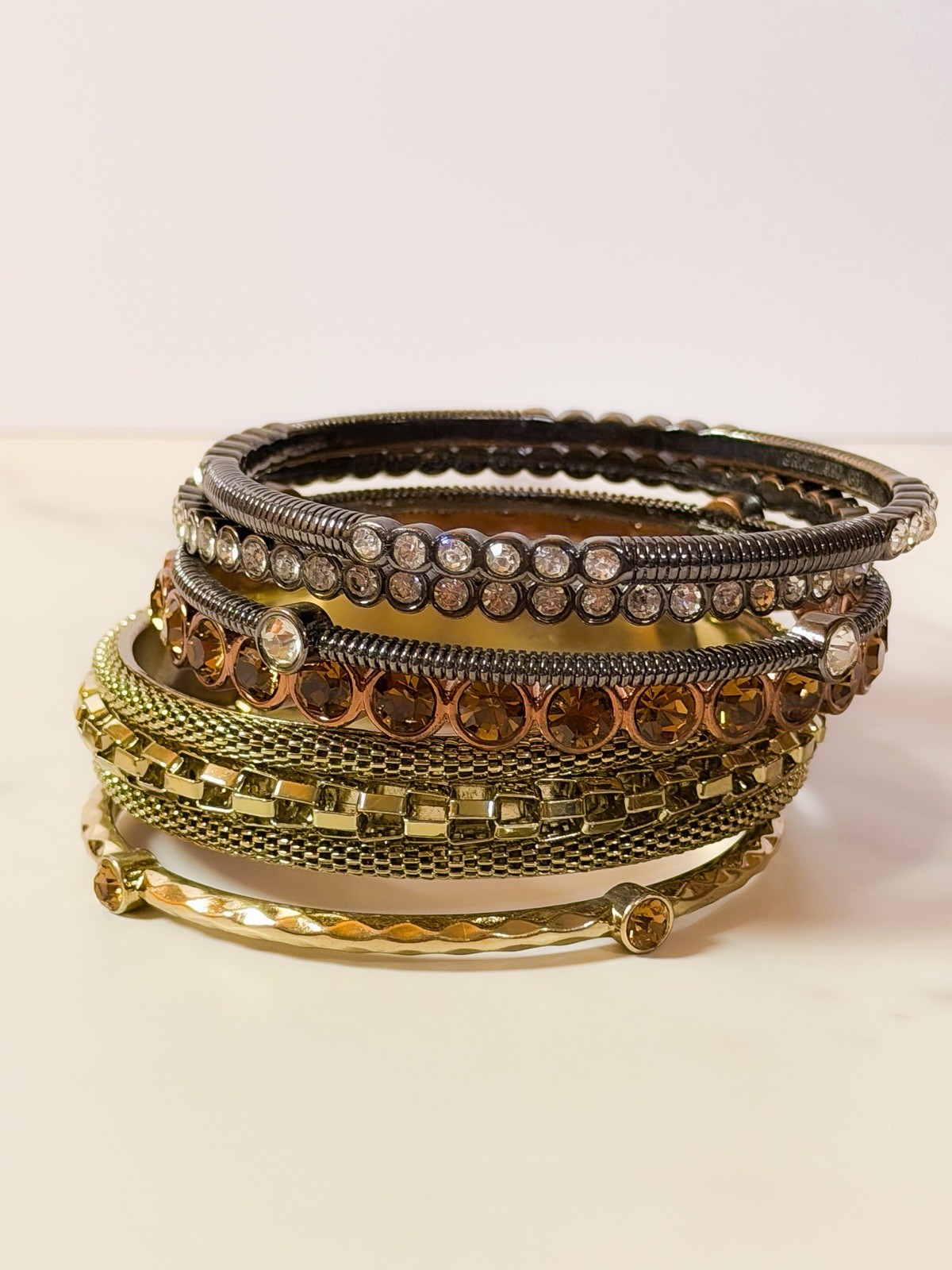 R.J. Graziano Stacking Bangle Bracelet Lot 6 Rhinestone Mixed Metal Signed
