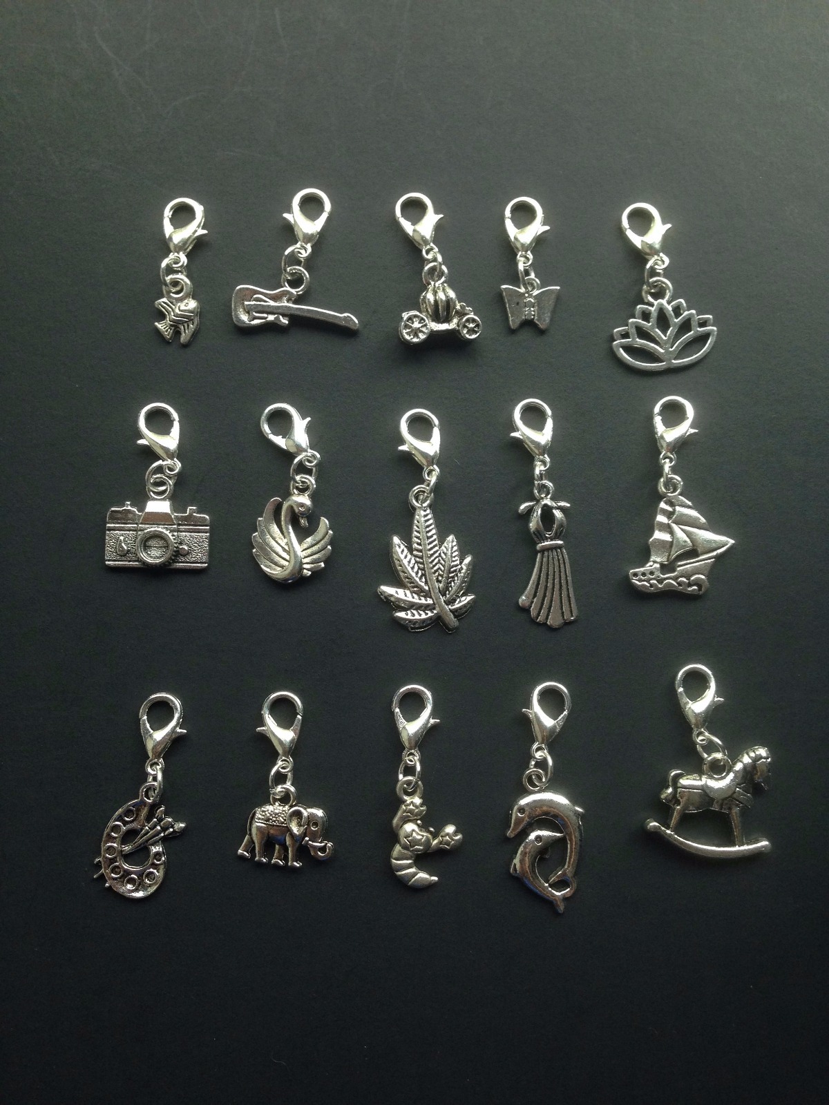 25 Mixed Silver Bracelet Clip Ons Charms Lobster Clasp Purse Zipper Pulls Lot