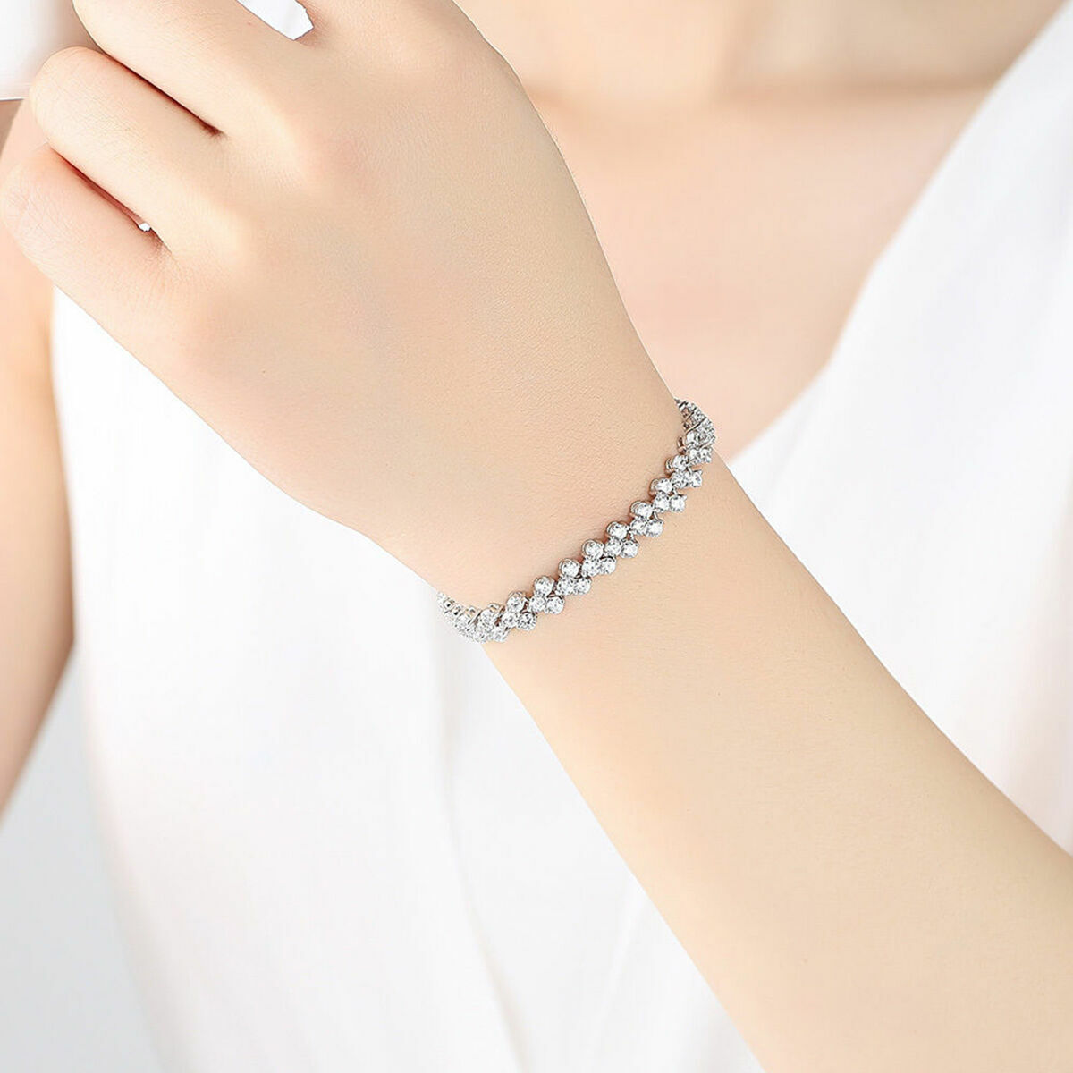 Women Fashion Roman Chain Clear Zircon Crystal Bangle Rhinestone Bracelet Gift