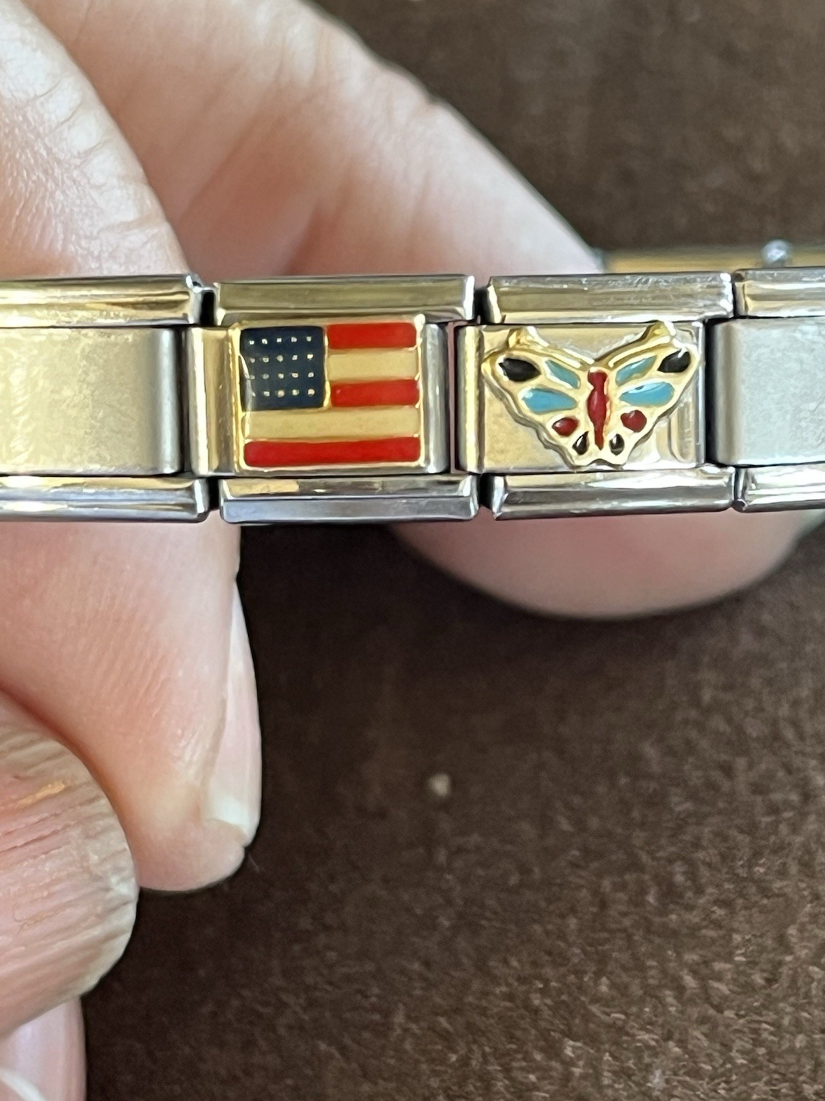 Italian Pagoda 18K Stainless Steel Italy Link Bracelet W/10 Color Charms 5, 18k