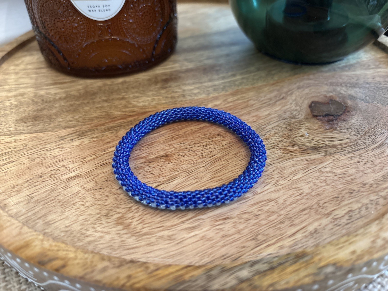 Nepal Beaded Bracelet Roll On Pastel Royal Blue Hand Made Small Medium NEW