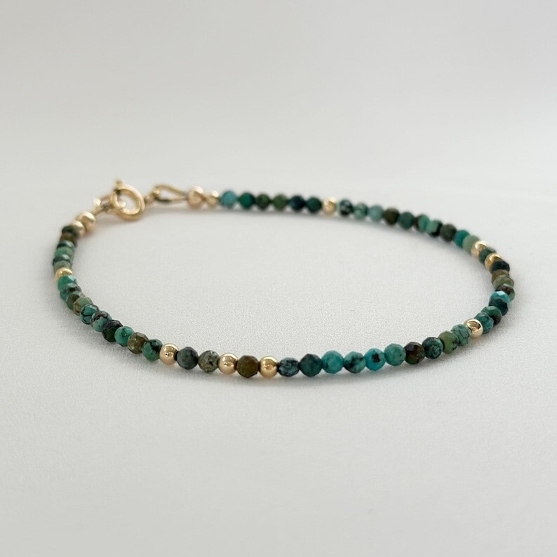 A++ Dainty Green Turquoise Faceted Round Gemstone Beads Handmade Bracelets 6-8”