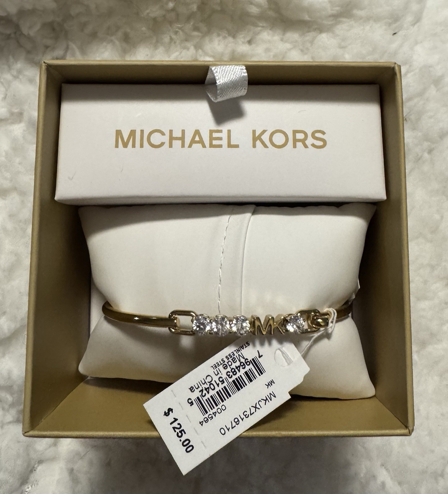 Michael Kors MK Logo Yellow Gold S/ Steel Bracelet 4 Crystals MKJ7316710 +MK BOX