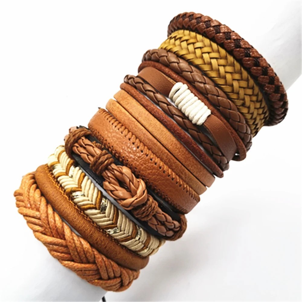 10PCS Black Woven Wrap Leather Bracelets Handmade Bangle Unisex Jewelry Gift
