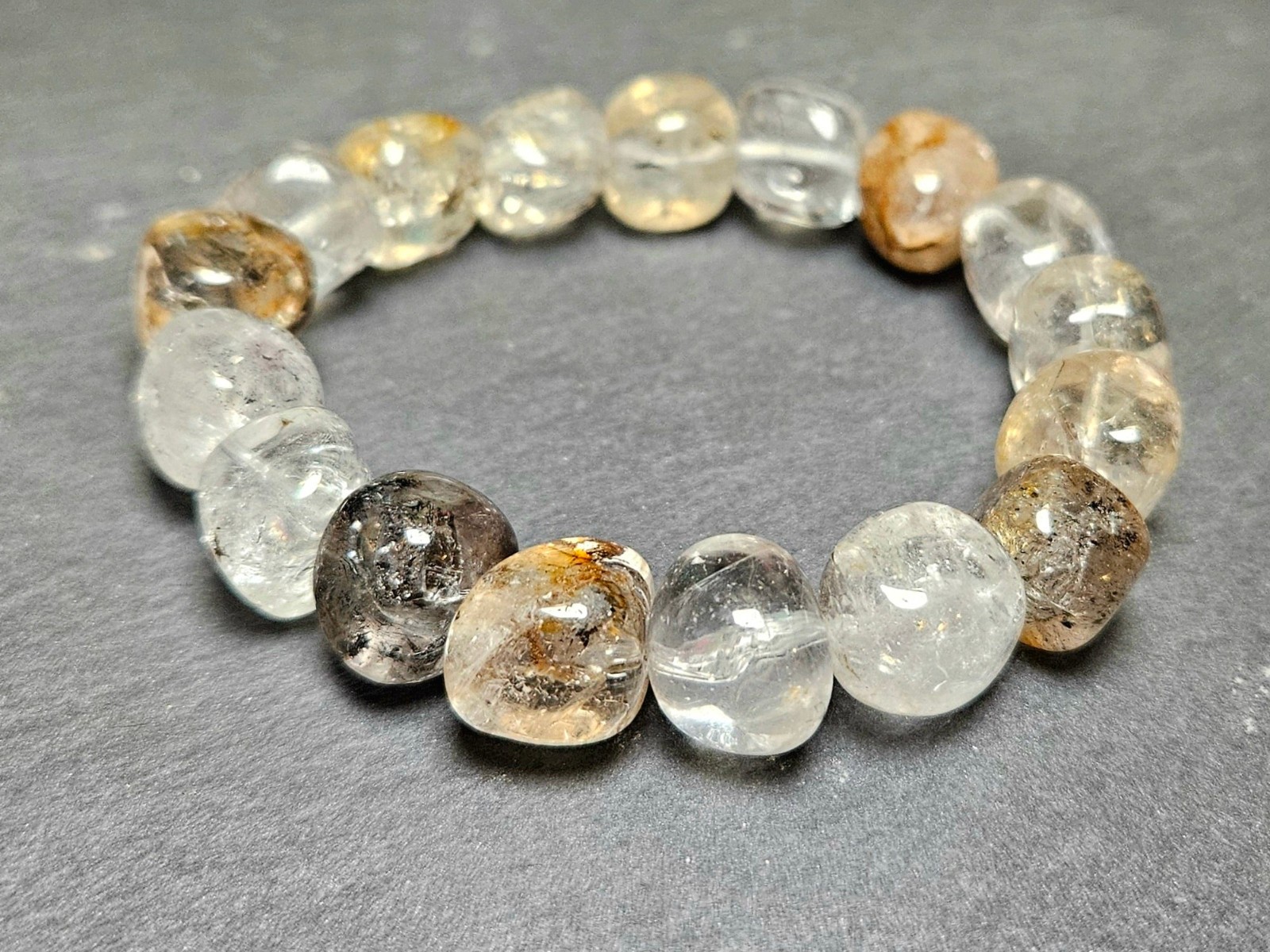 Pebble Cube Herkimer Diamond Bead Bracelet 12mm – Natural Gemstone Jewelry