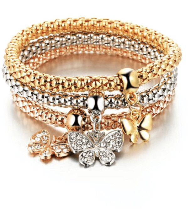 3piece Zinc alloy Butterfly Pendant Charm Bracelet Stretchable Braclet1
