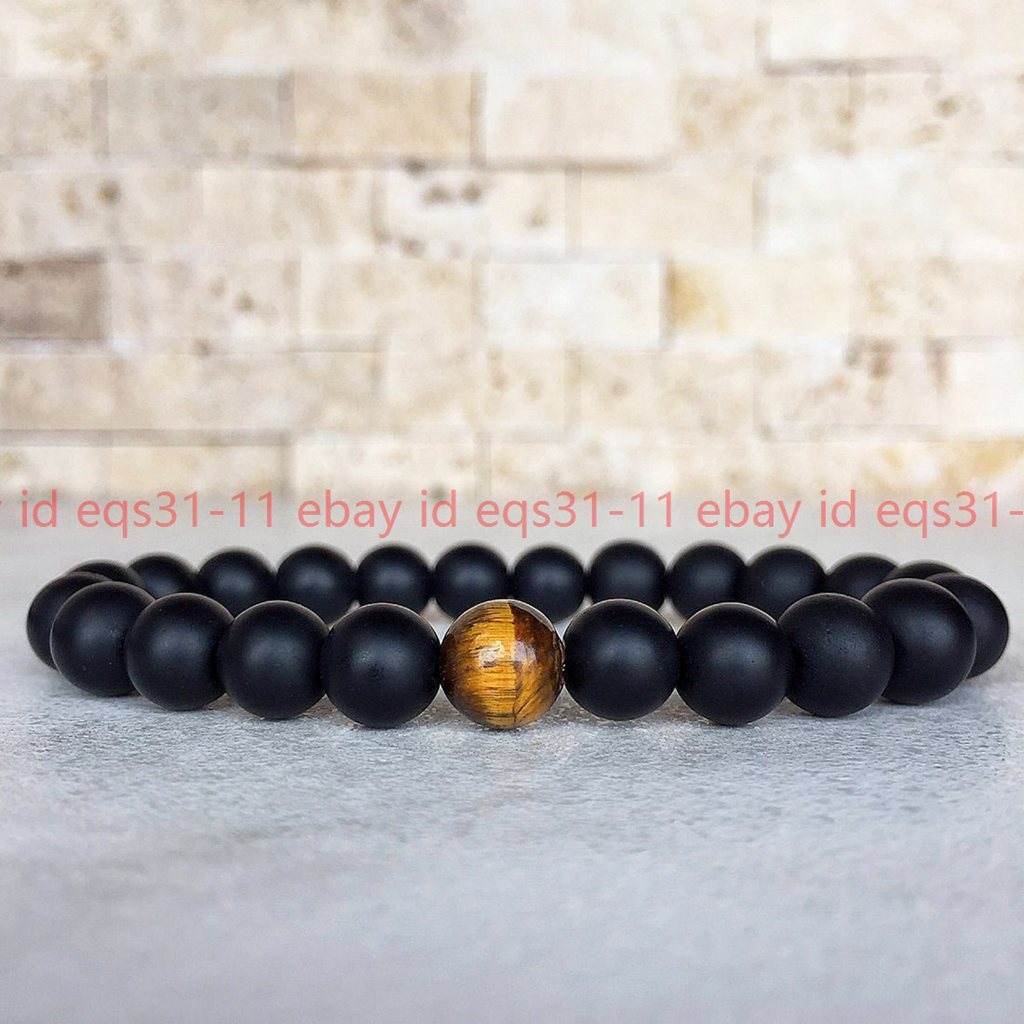 Handmade 6/8/10mm Tiger Eye & Matte Agate Stretch Bracelet Gemstone Jewelry7.5”