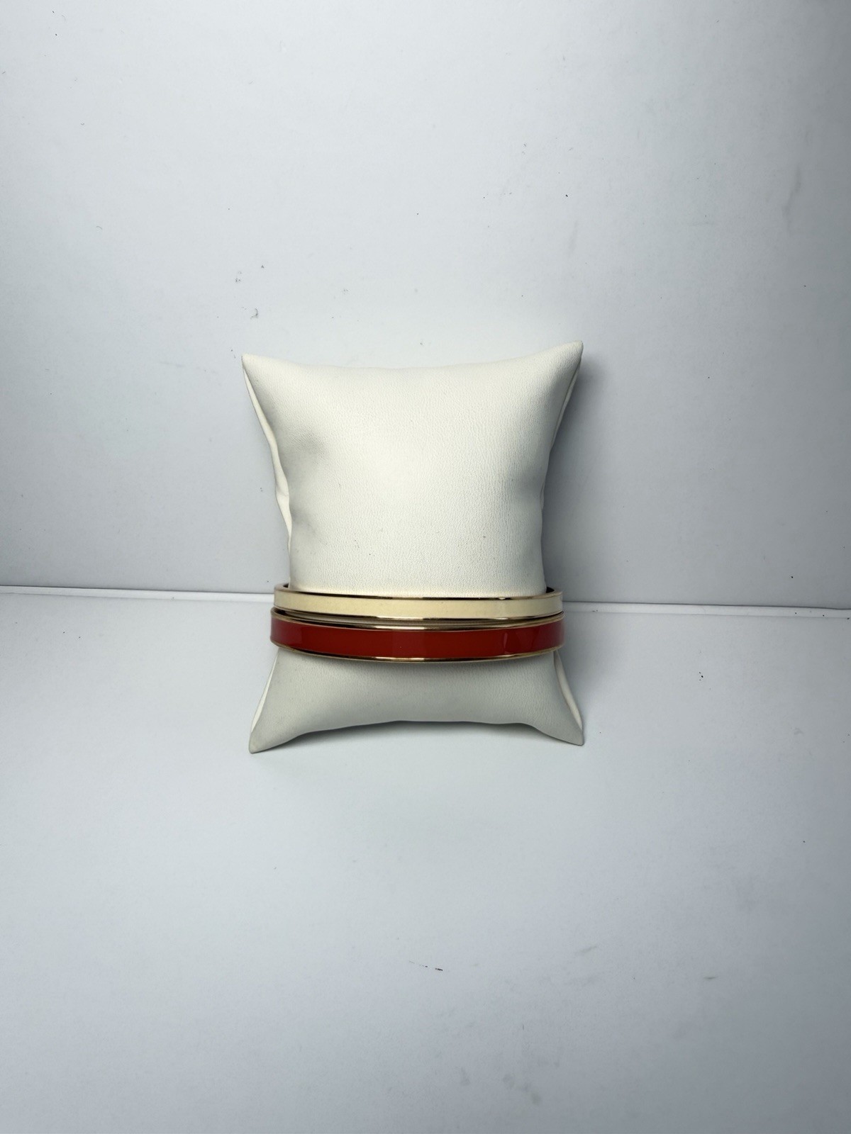 Kate Spade New York Bangle Bracelet Set Red & Cream Enamel Gold Tone Set of 2