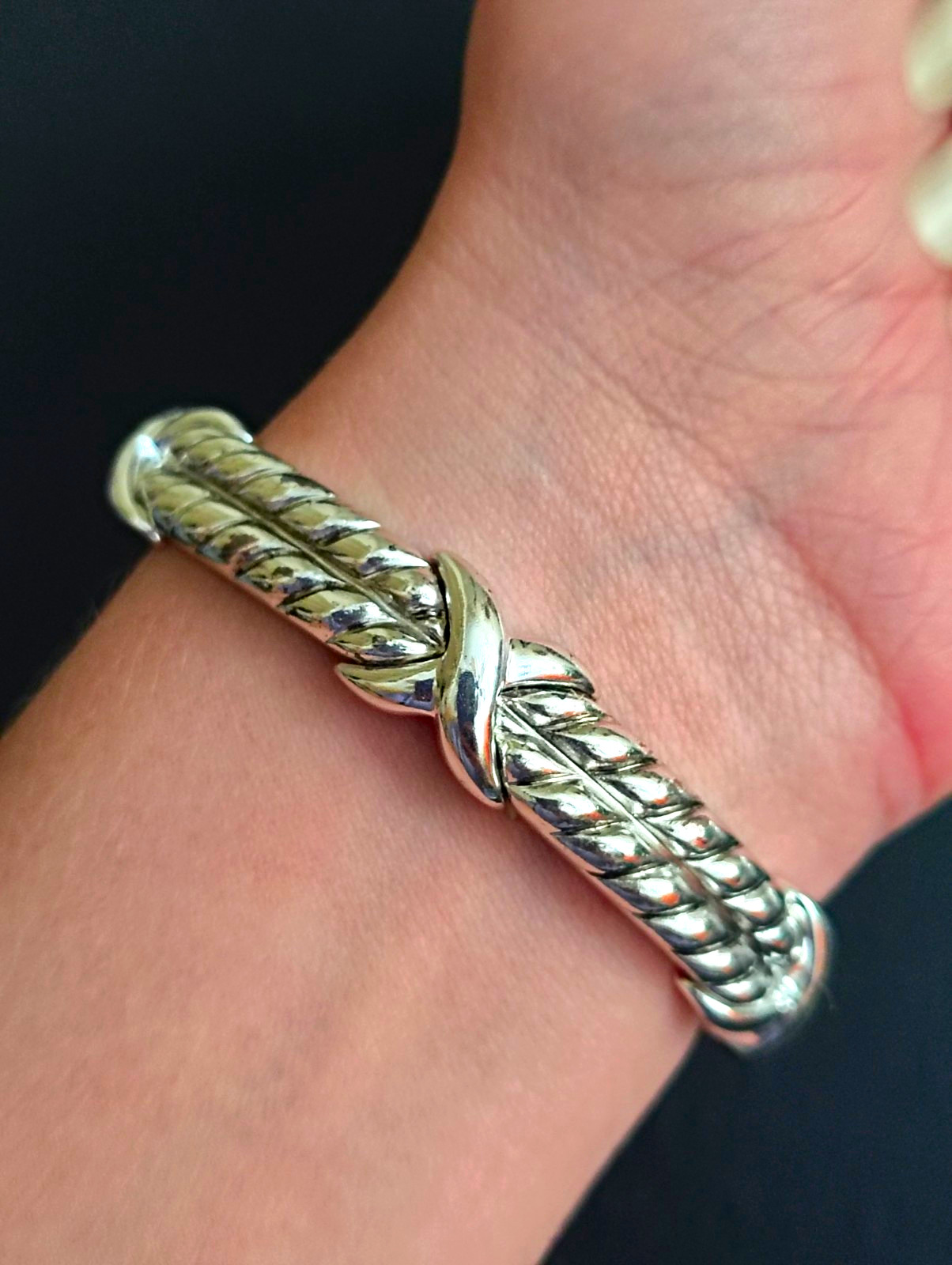Silver Tone Metal Cable Knot Bangle Cuff Bracelet Knot Shape Silver Color