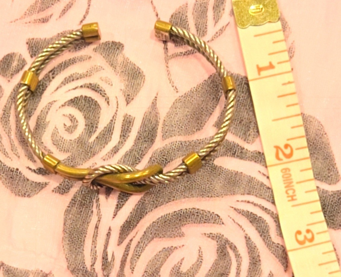Mexico 925 Sterling Two-Tone Knot Rope Cuff Bracelet Adjustable 6in Genuine