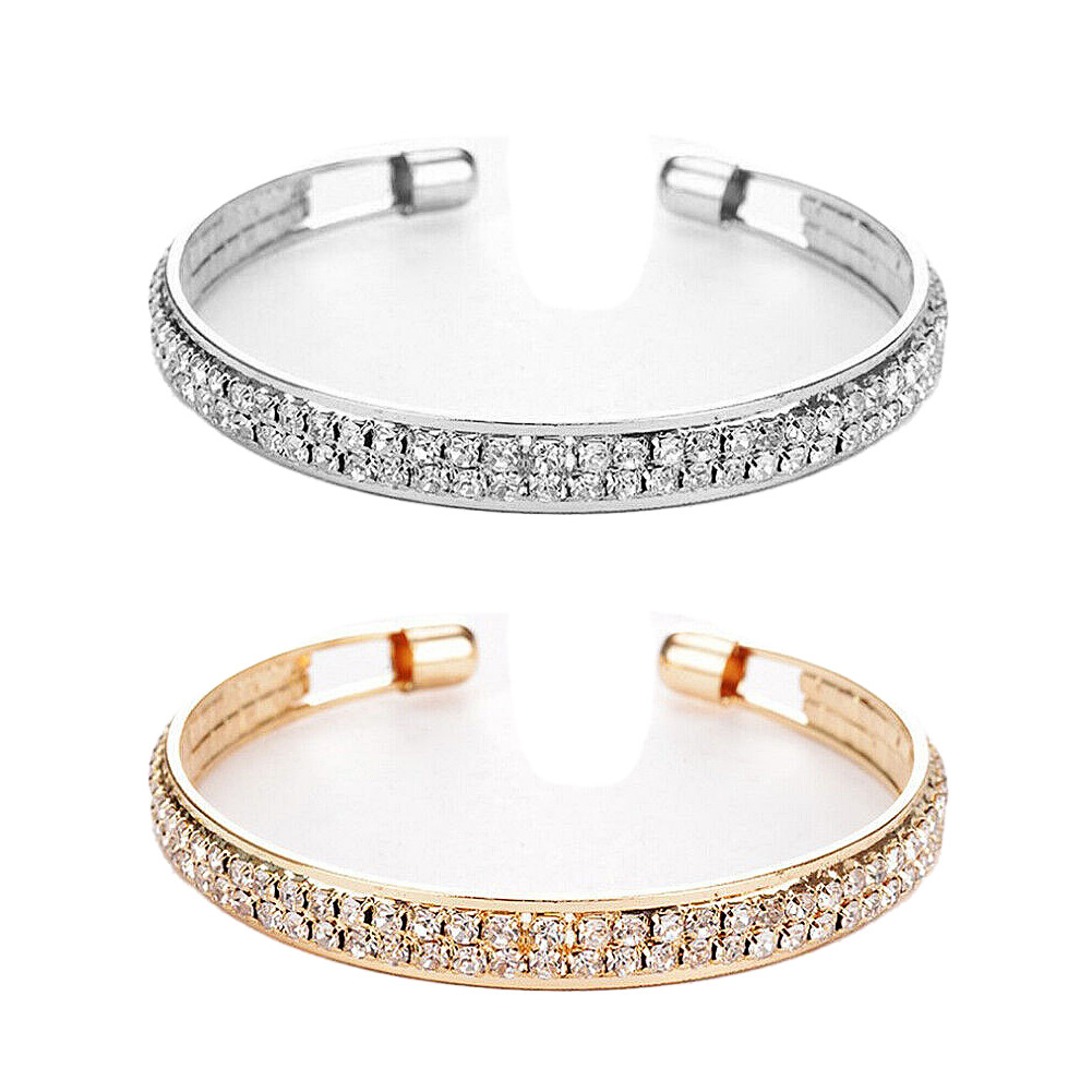 US 2-4 Pc Bangle Cuff Women Cubic Zirconia Wedding Gift 925 Silver Gold Bracelet