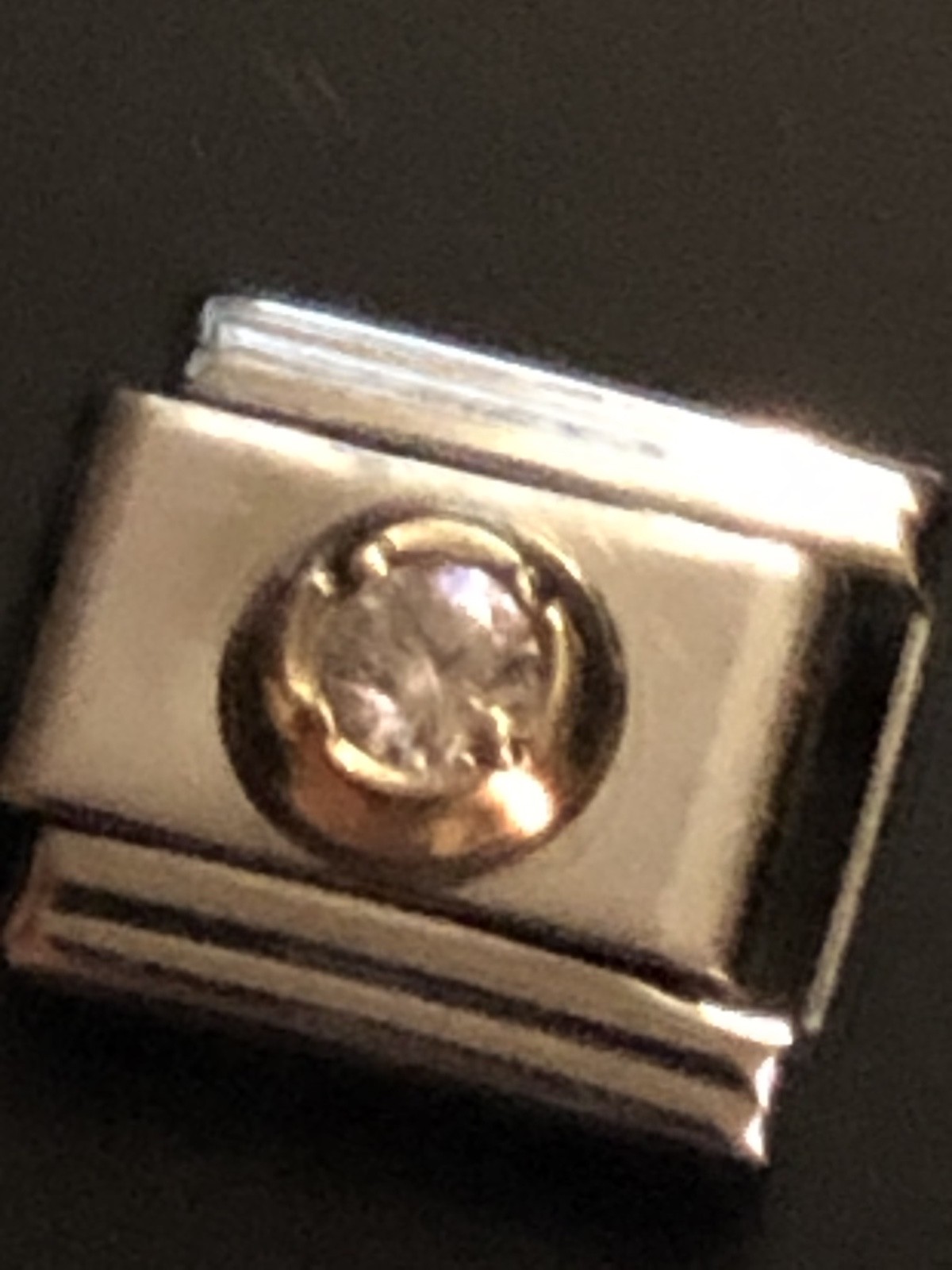 STAINLESS STEEL ITALIAN MODULAR CHARM: CRYSTAL STONE IN GOLDEN CIRCLE