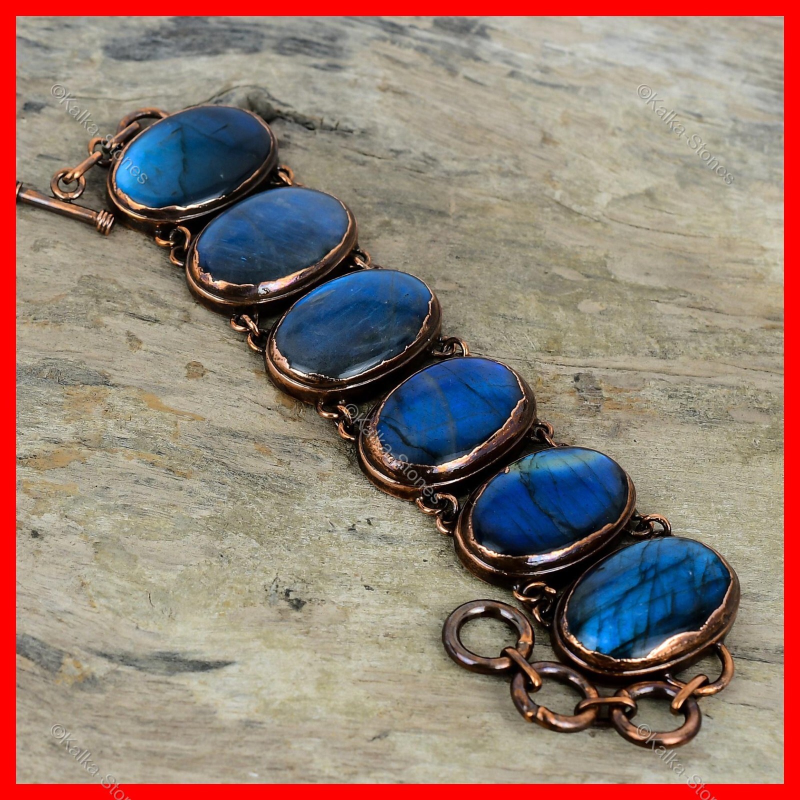 Oval Labradorite Gemstone Copper Wife Chain Electroformed Bezel Bracelet Jewelry