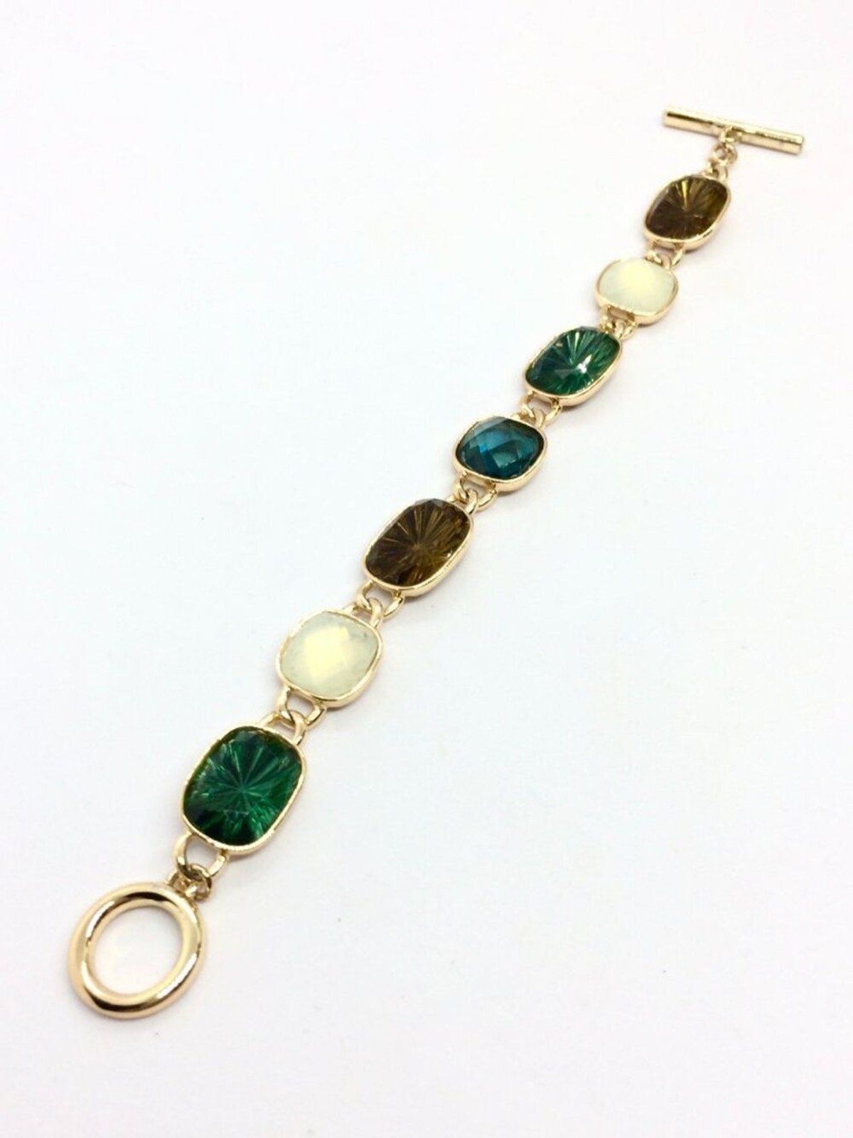 VINTAGE ANNE KLEIN Bracelet Green Brown Opaline Toggle Gold Tone