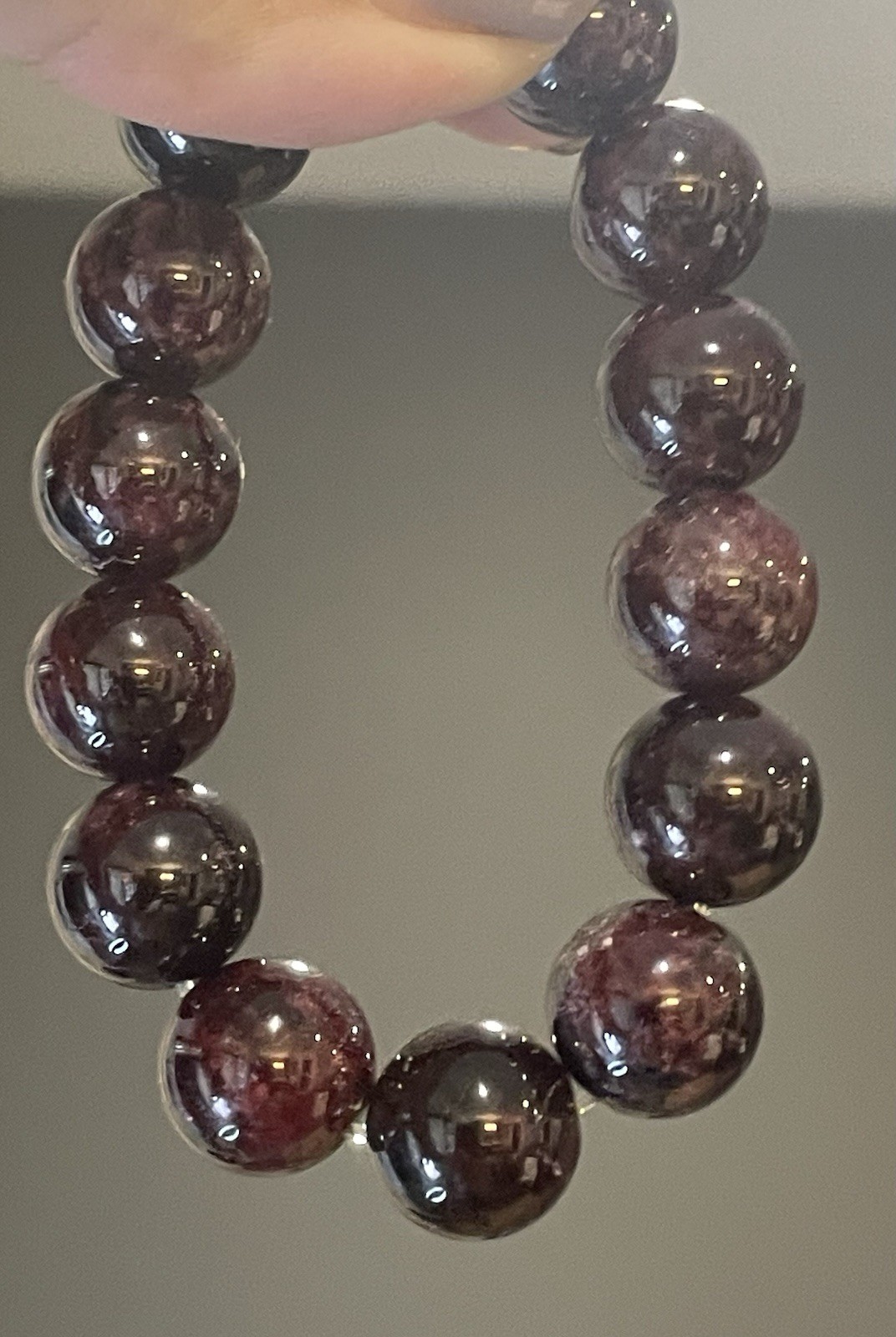 Garnet Round Stone Ball Bead Stretch Bracelet, Almandine Garnet Bracelet