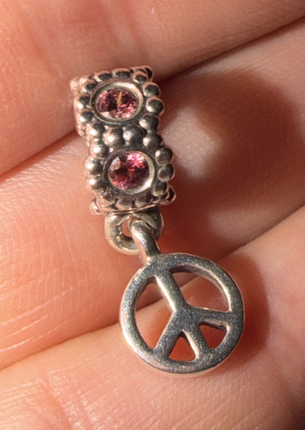 Authentic Pandora Moments Pink Peace Sign Charm/Bead Silver 925 ALE 790516CZS