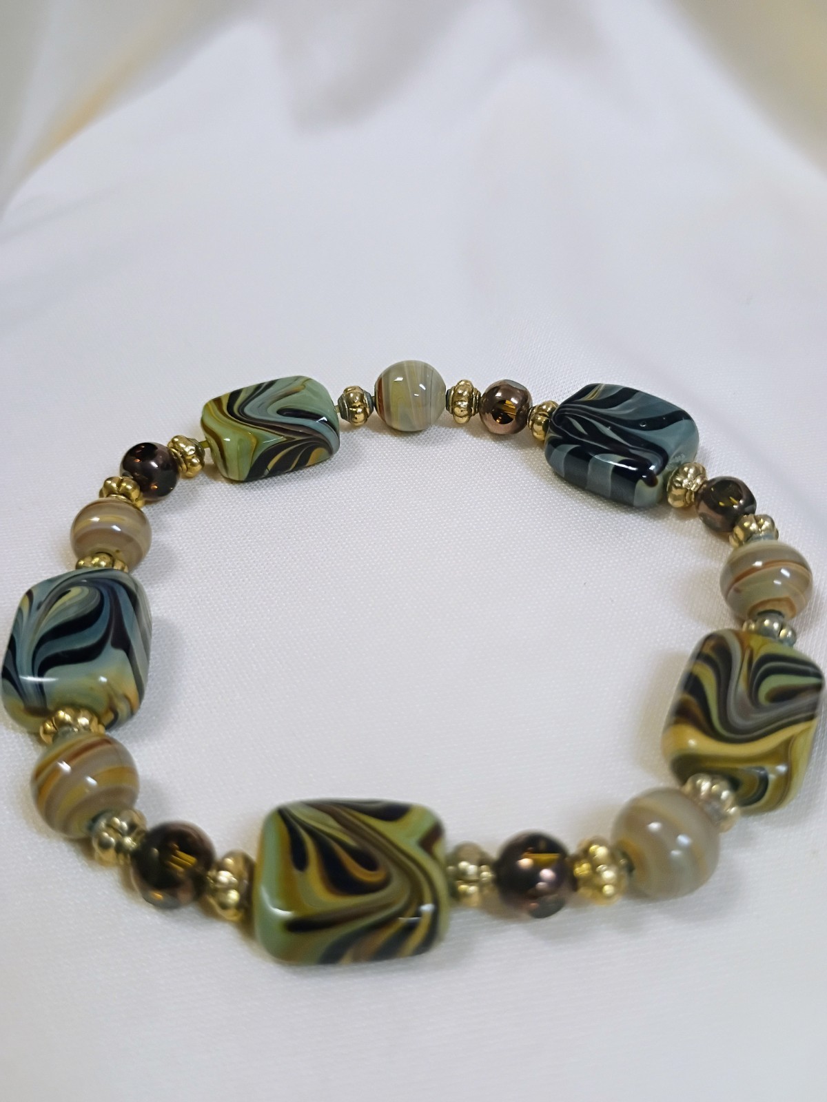 Multicolor Lampwork Glass Beaded Stretch Bracelet