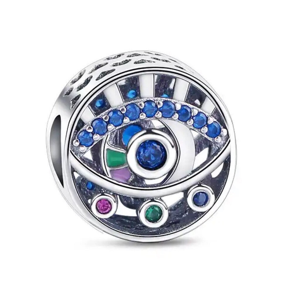 Eye Charm S925 Silver Stamped Charm for Bracelet, Eye Jewelry