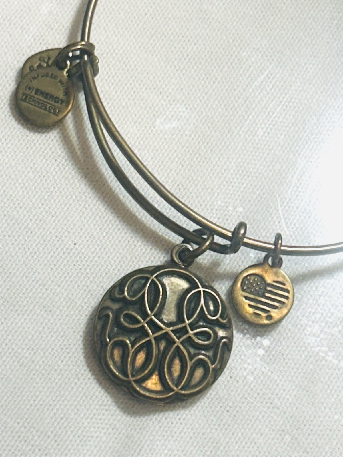 ALEX AND ANI Path of Life Gold Tone Wire Bangle Dangle Charm Bracelet Signed