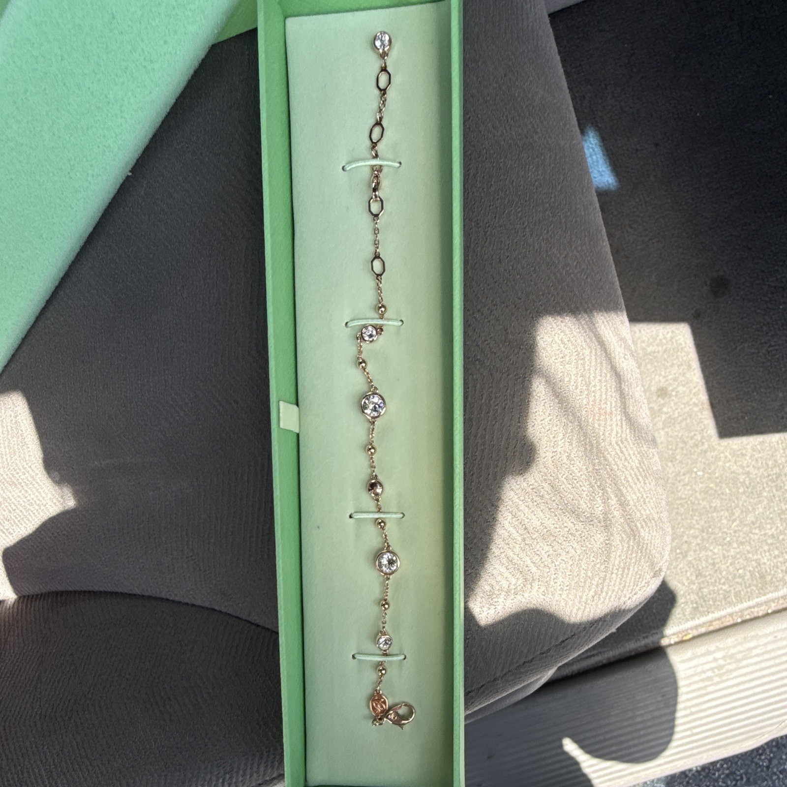 Swarovski Gold Tone Clear Round Crystal Chain Tennis Bracelet Lobster Clasp