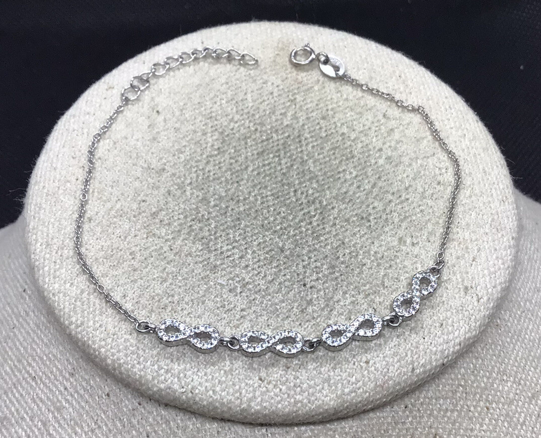 Vintage Sterling Silver 925 Cz Figure 8 Bracelet 8″ S716
