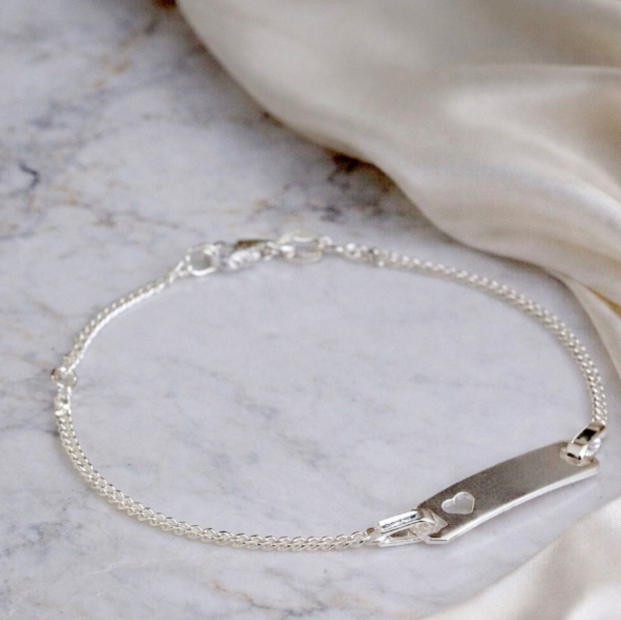 6.5 & 5.5 INCHES SILVER 925 – BABY CURB ID BRACELET WITH HEART CUT OUT