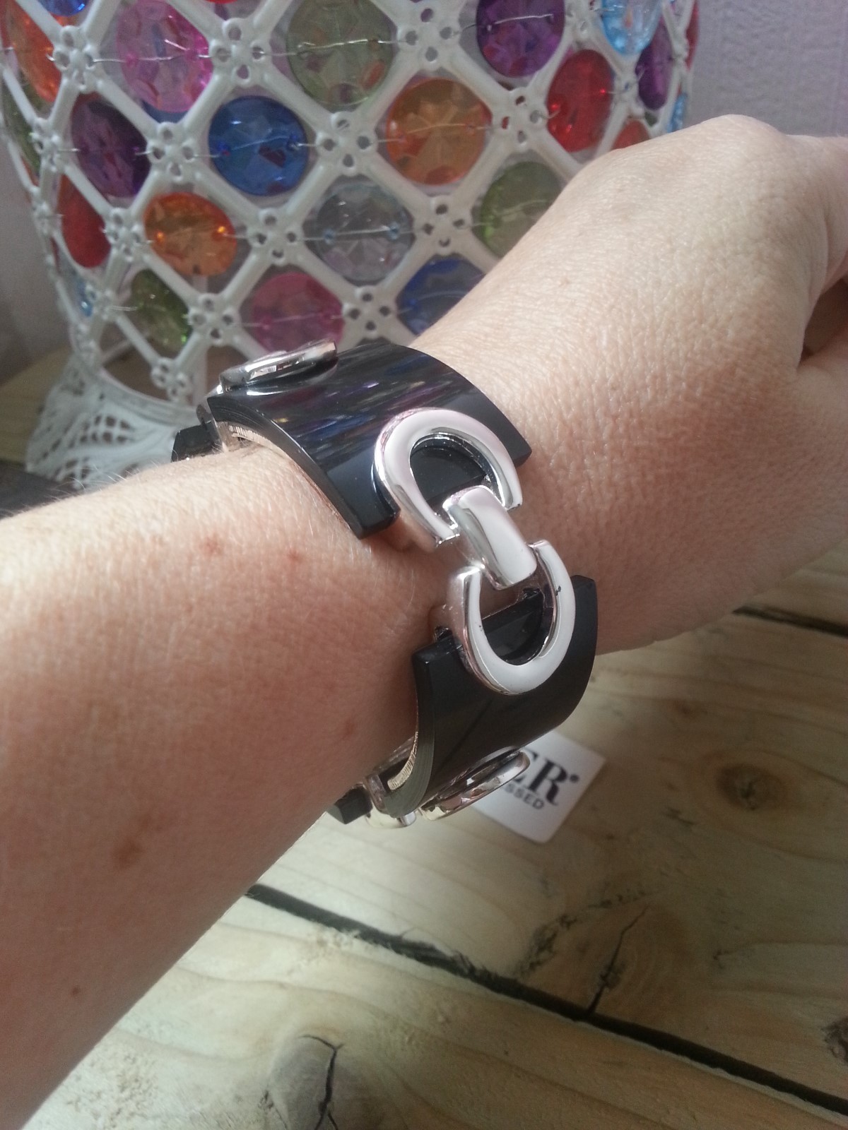 “Napier” 4 Oblong Bar Black “Resin” Link Silver Plated Bracelet