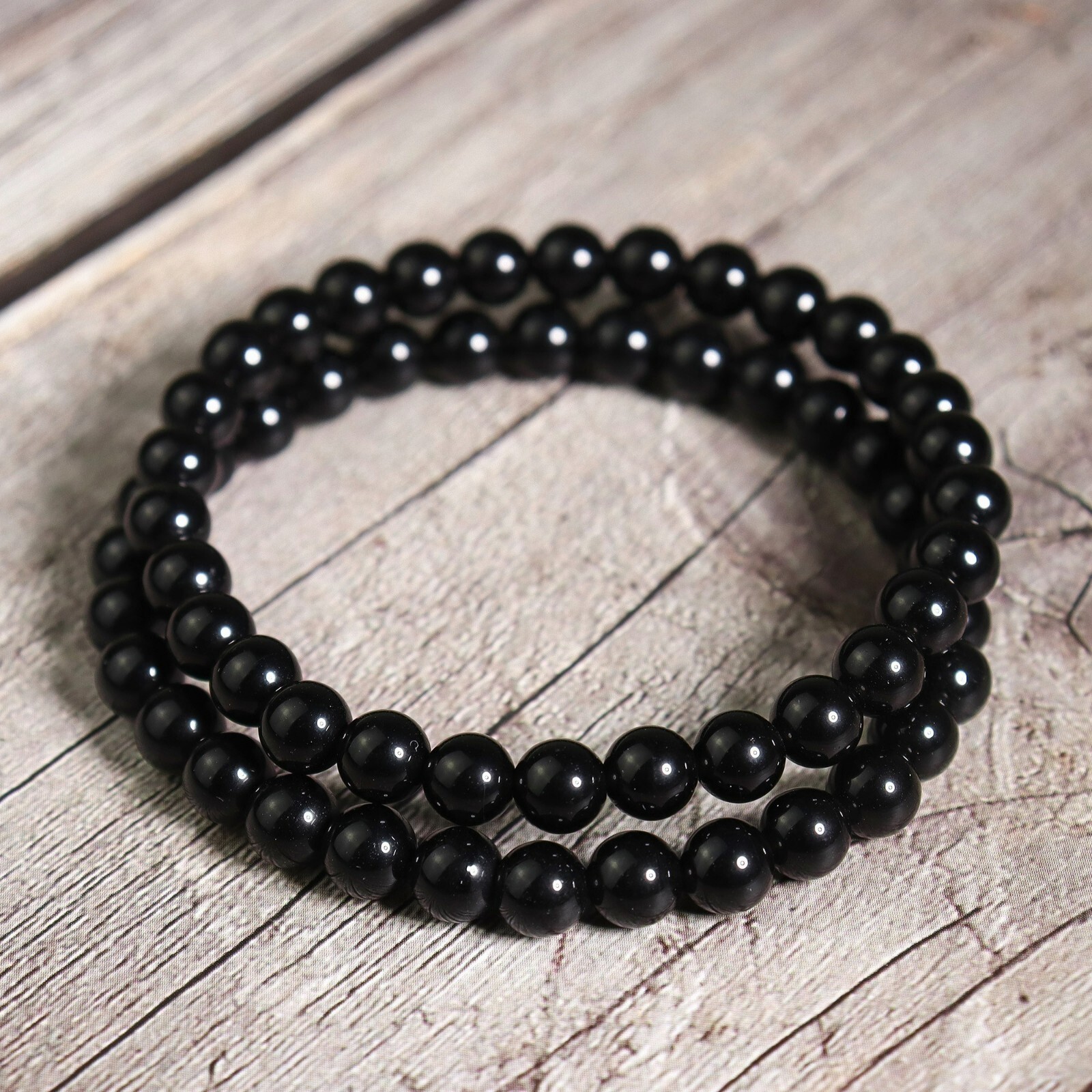 Natural Black Tourmaline 6mm Beads Healing Protection Women Stretch Bracelet