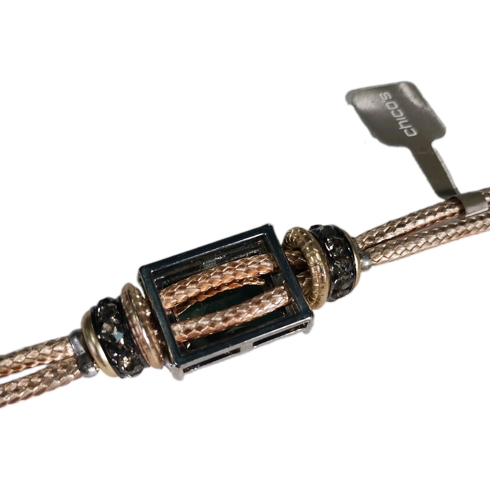 Chico’s Amara Mag Bracelet Braided Cord Mixed Metal Bead Magnetic Close MSRP $35