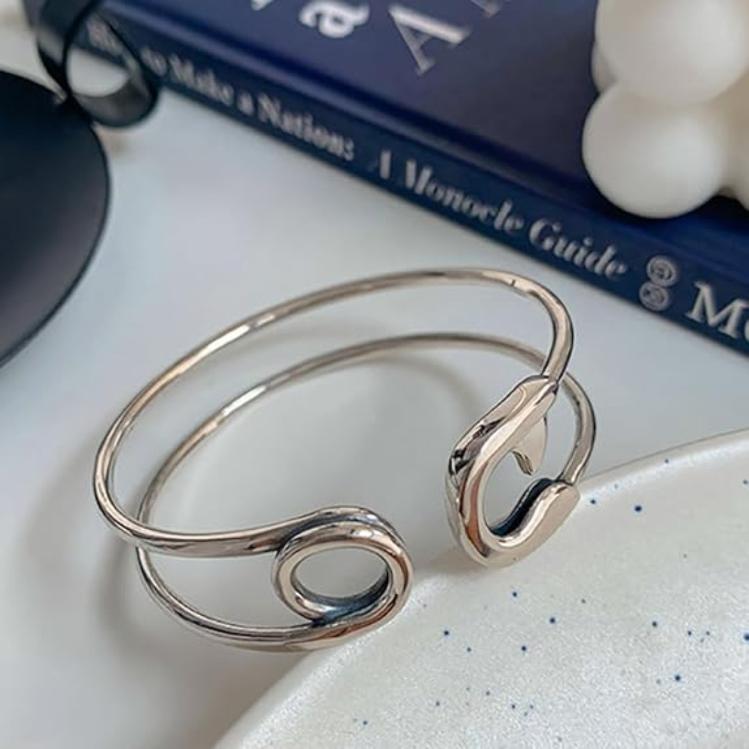 Gorgeous Safety Pin Adjustable Cuff Bracelet | 925 Sterling Silver Stamped-Gift
