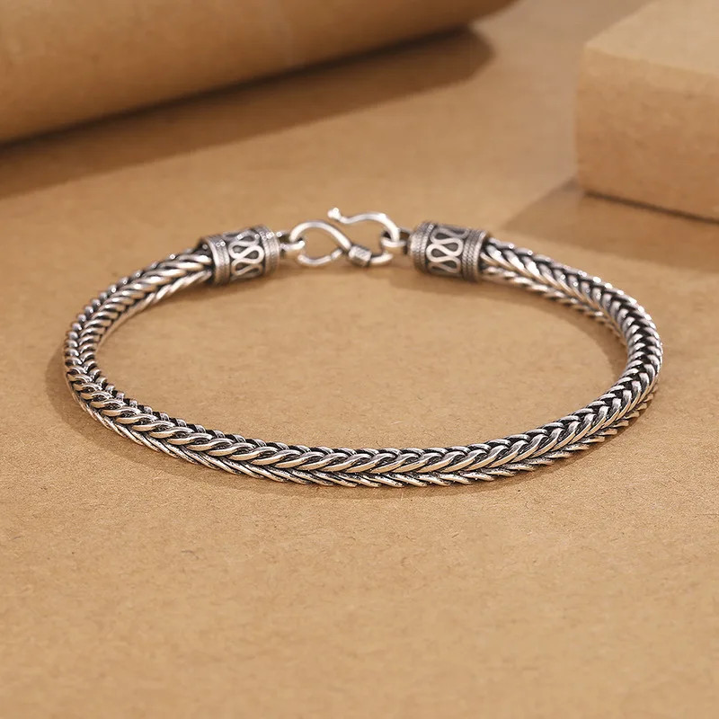 925 Sterling Silver Vintage Rope Chain Bracelet Unisex Jewelry