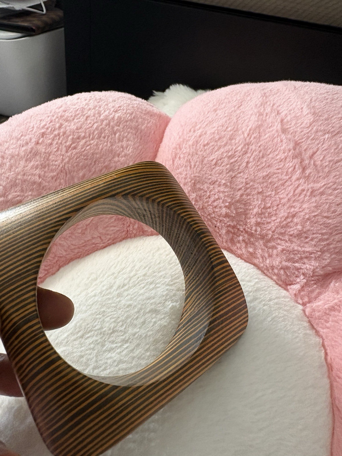 Brown Striped Wood Geometric Square Bangle Cuff Bracelet, No Closure