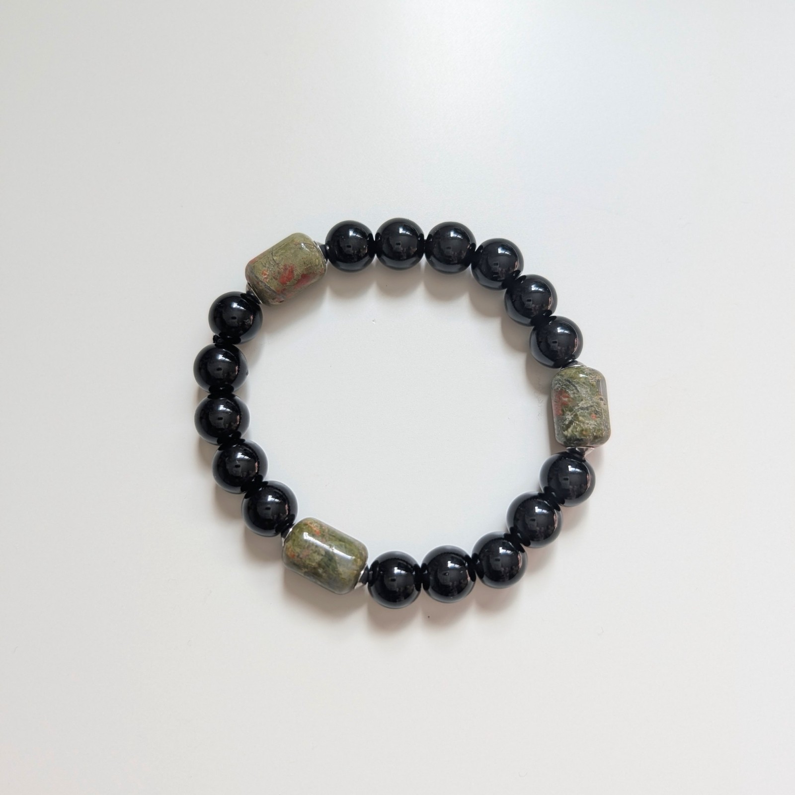 Black Onyx Unakite Beaded Bracelet, Natural Stone Unisex Gift, Protection Stone