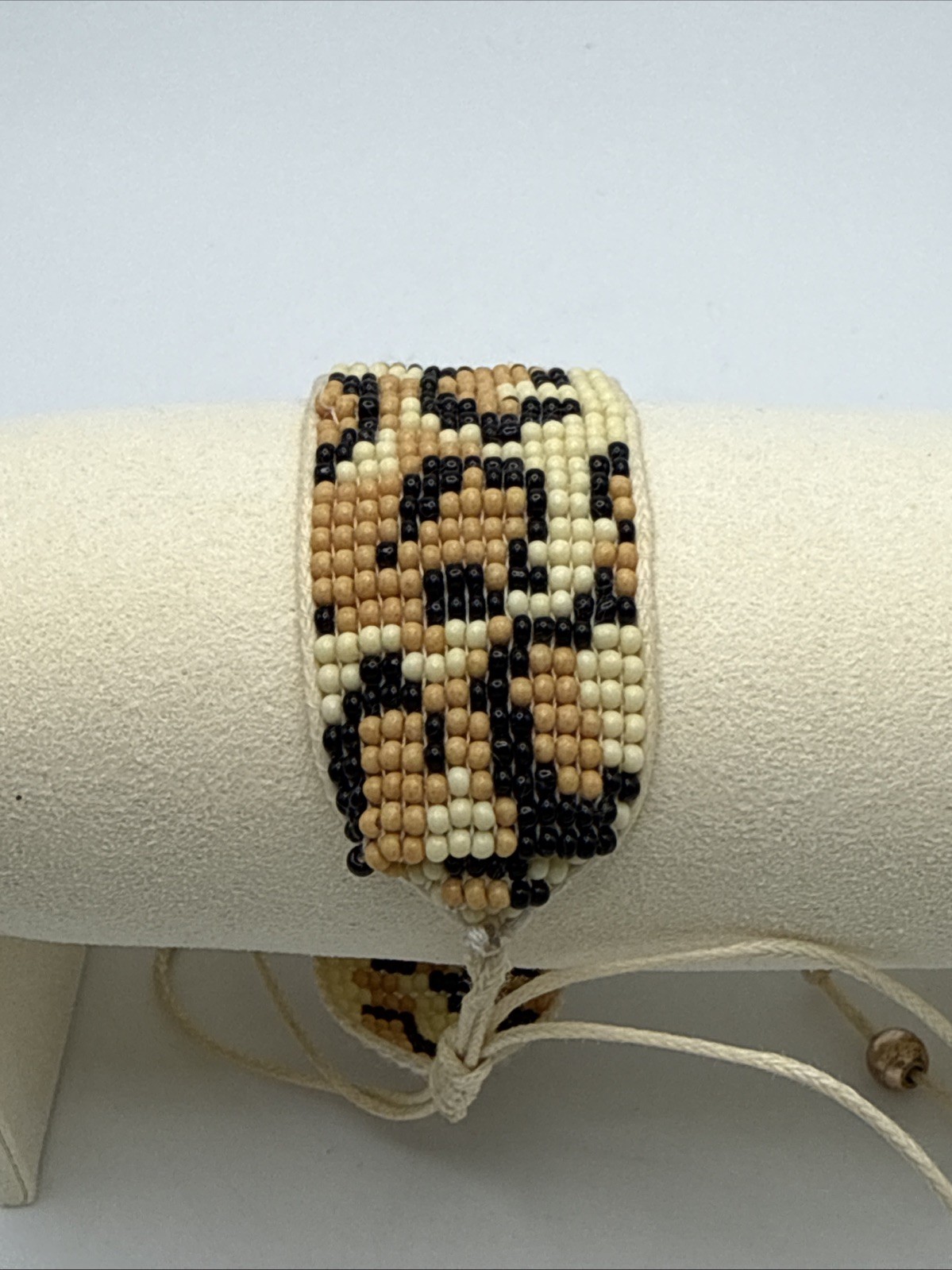 Leopard Print Woven Seed Bead Pull Cord Adjustable Bracelet