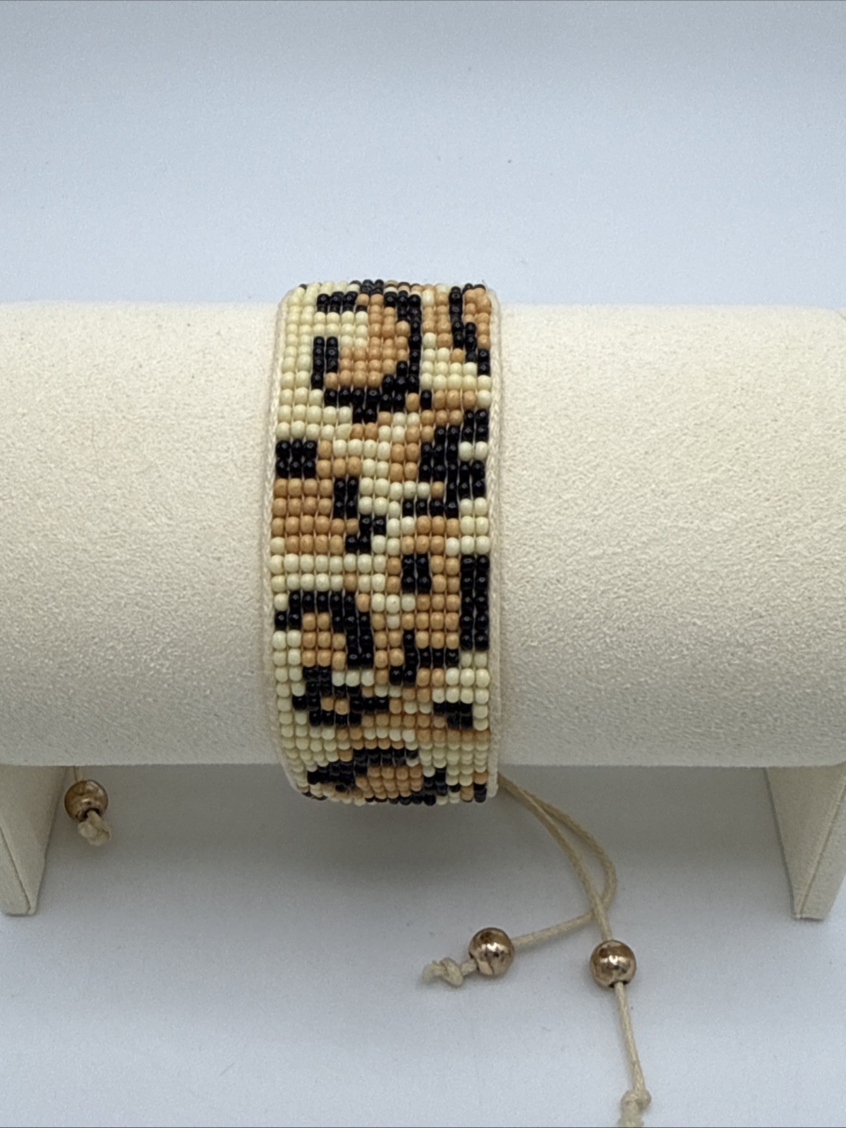Leopard Print Woven Seed Bead Pull Cord Adjustable Bracelet