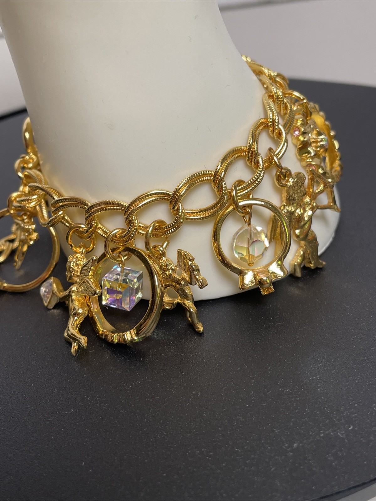 Vintage Kirks Folly Secret of the Seven Angels Rings Bracelet w/ Box AB Crystals