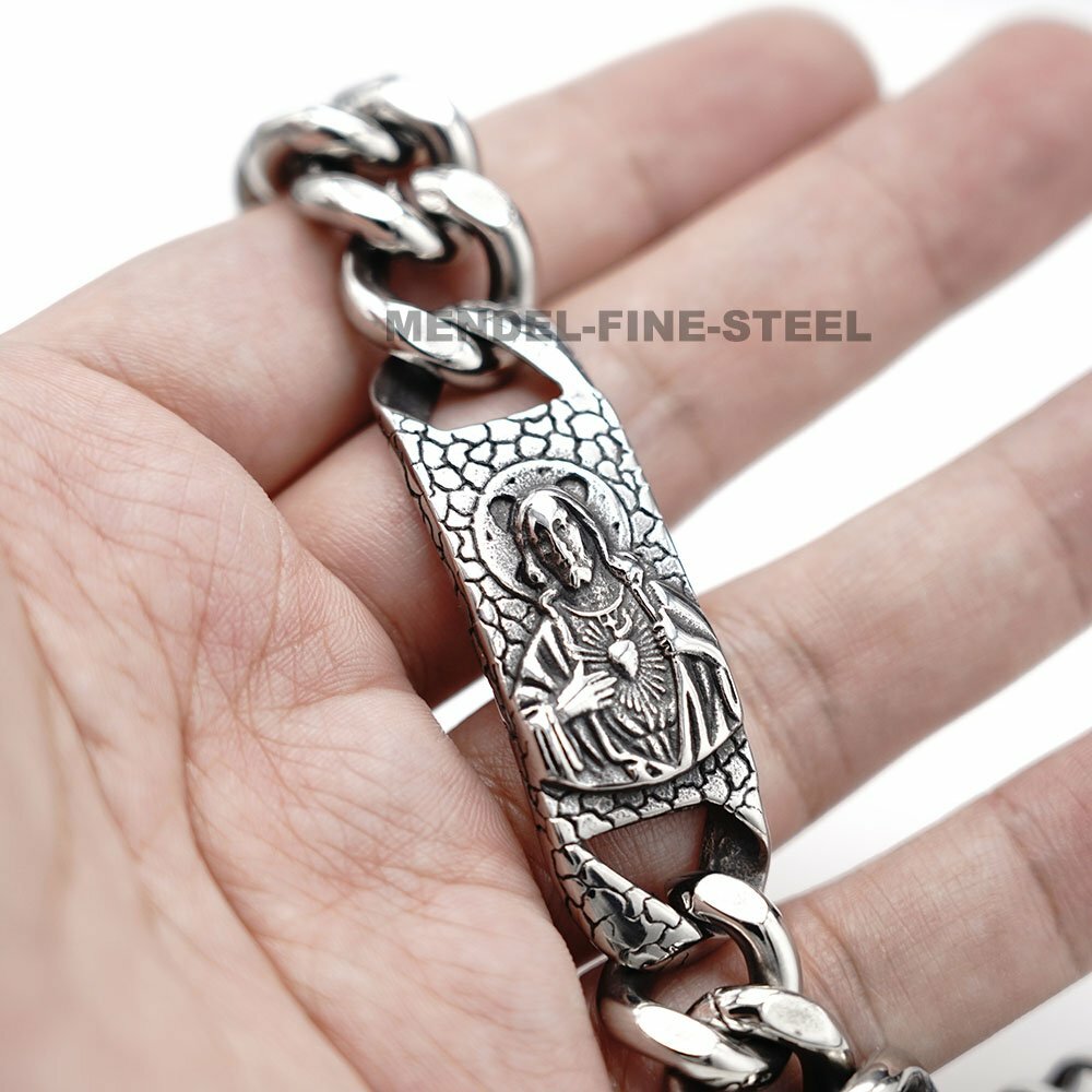 MENDEL Mens Christian Cuban Link Chain Jesus Amulet Bracelet Stainless Steel