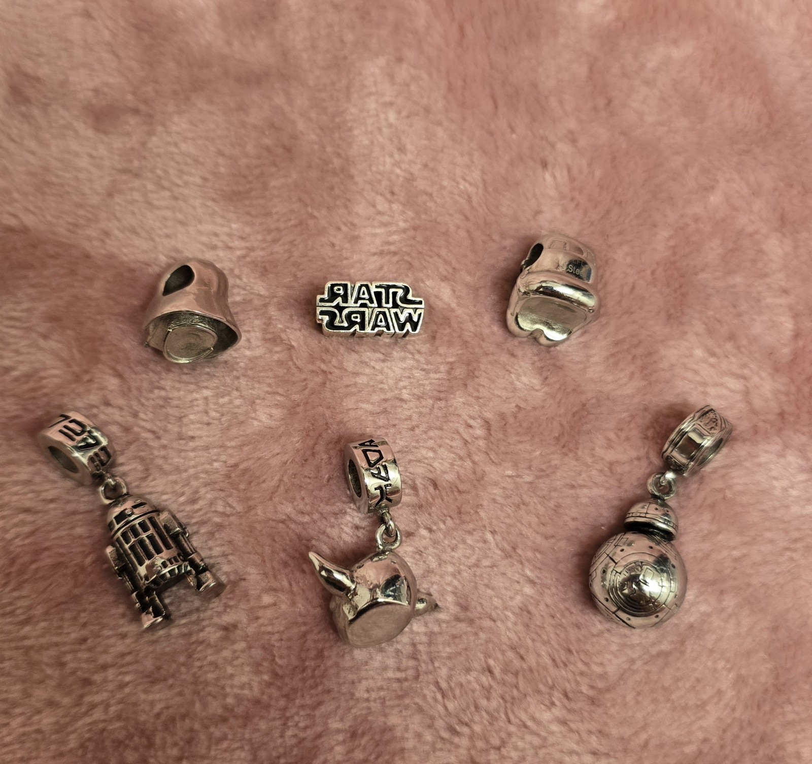 6 Star Wars Stainless Steel Bead Charms Yoda Vader R2-D2 BB-8 Stormtrooper