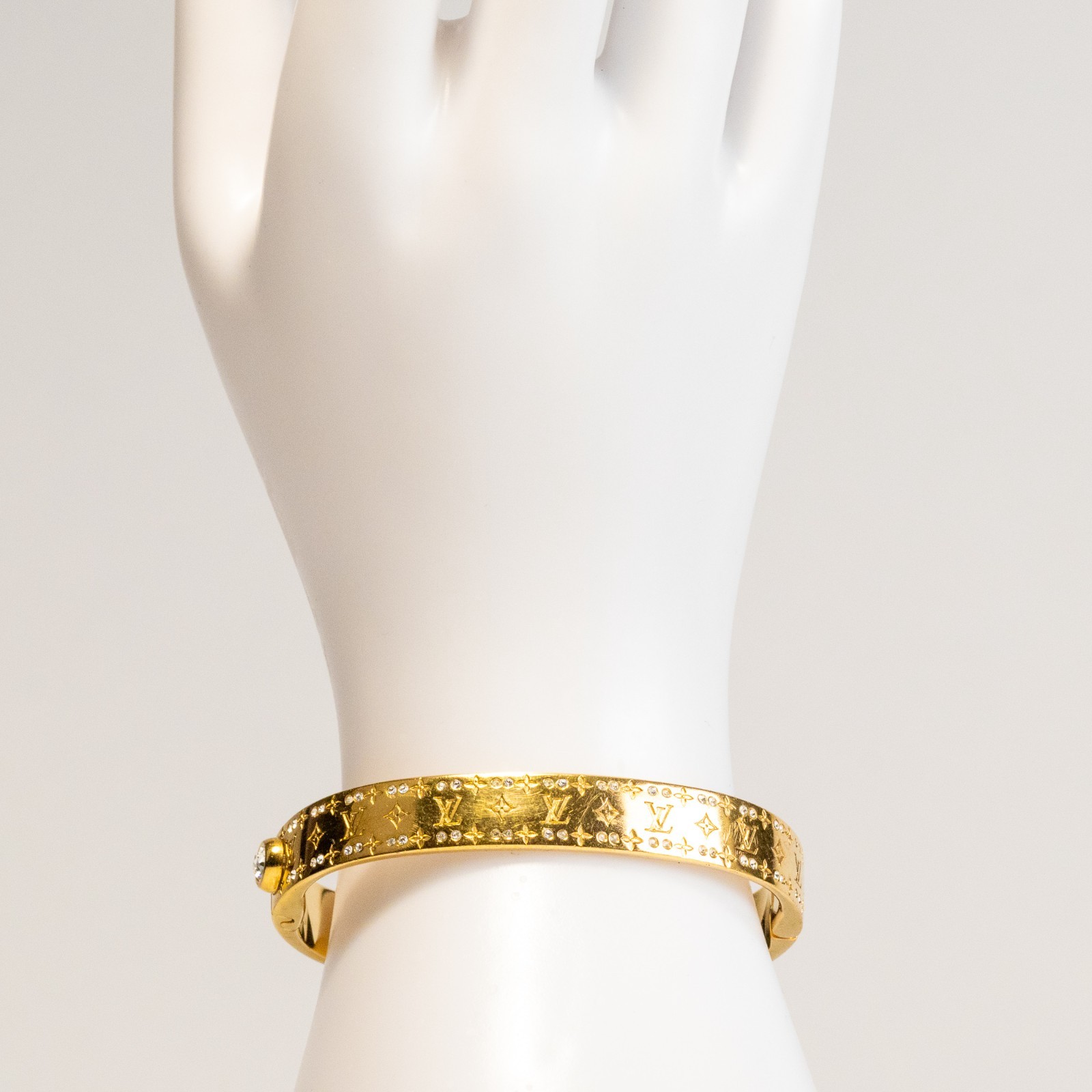 LOUIS VUITTON Nanogram Strass Bangle Bracelet Gold M64860 Size S Rigid w/Box [S]