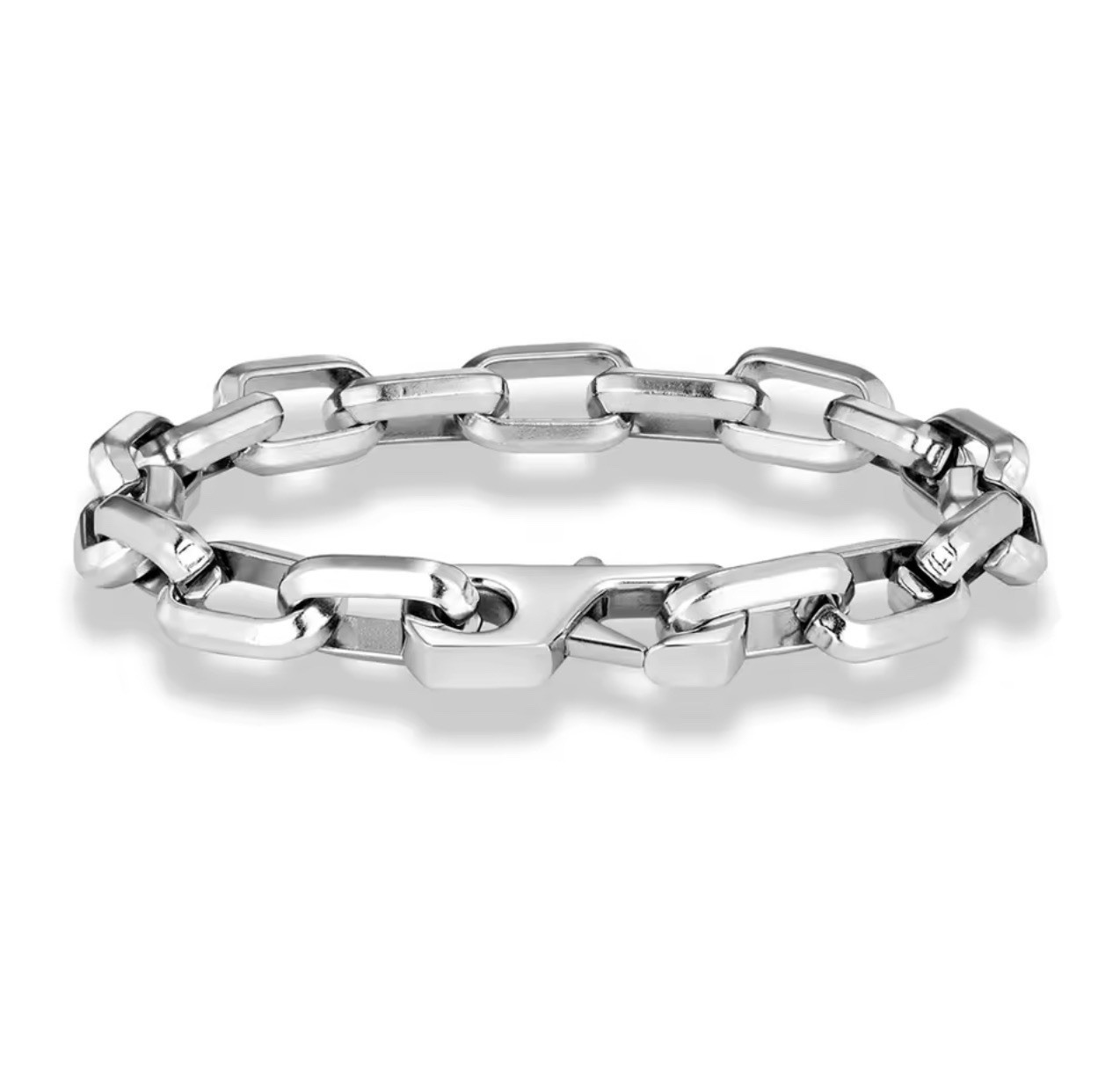 Unisex silver-tone stainless steel bar link chain bracelet, adjustable, 22cm.