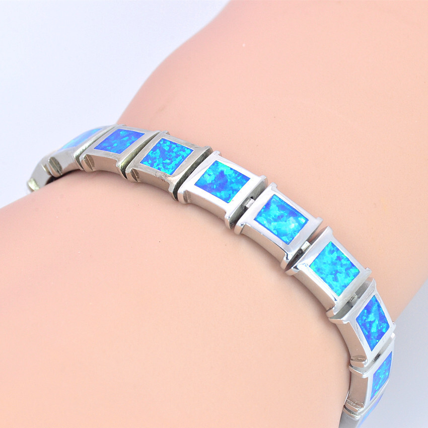 Square Blue Opal Bracelet, Opal bracelet, October Birthstone, Christmas Gift