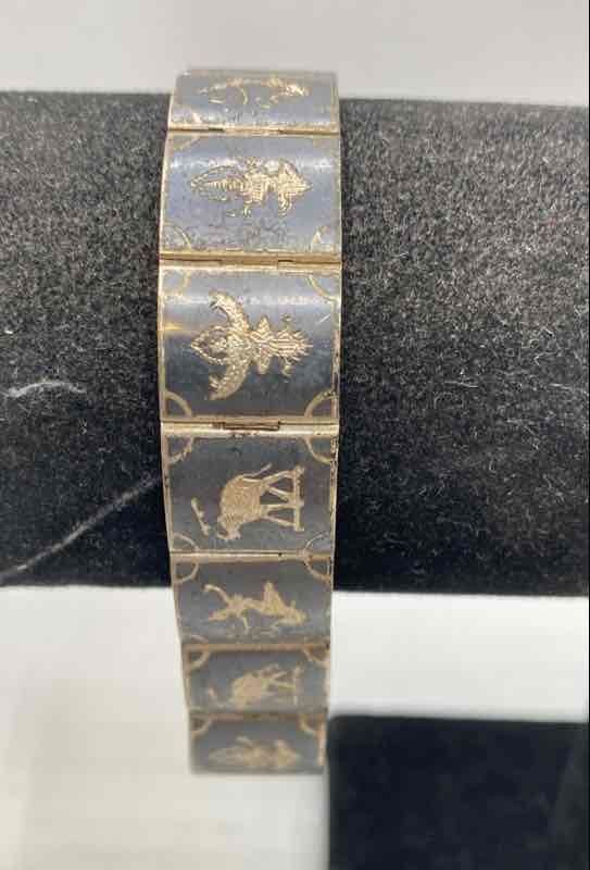 Sterling Silver Niello Siam Dancers Panel Link Bracelet 22.1g