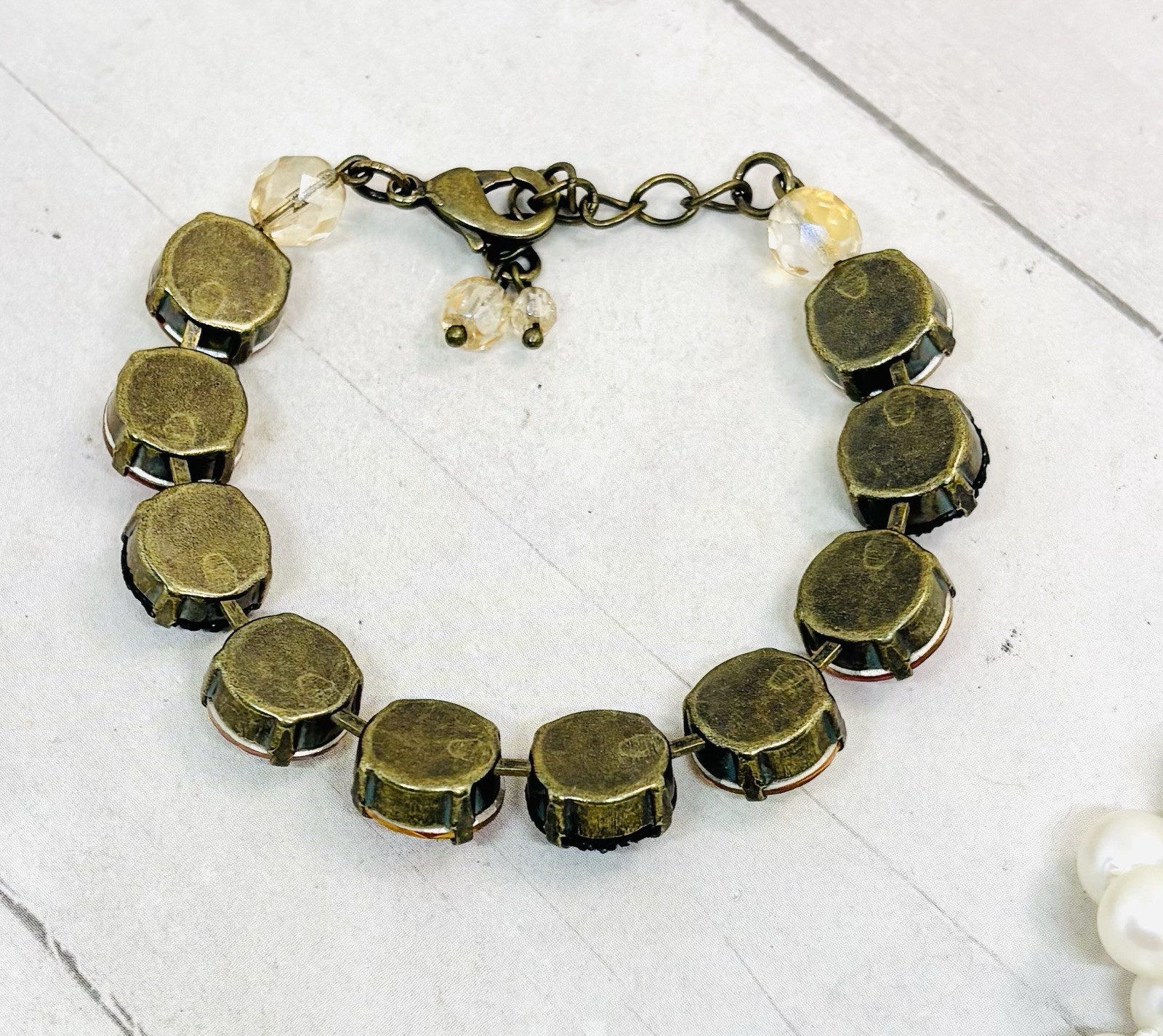 Brass Plated Orange Glitter Cup Chain Bracelet made with Metallic Gold Crystals