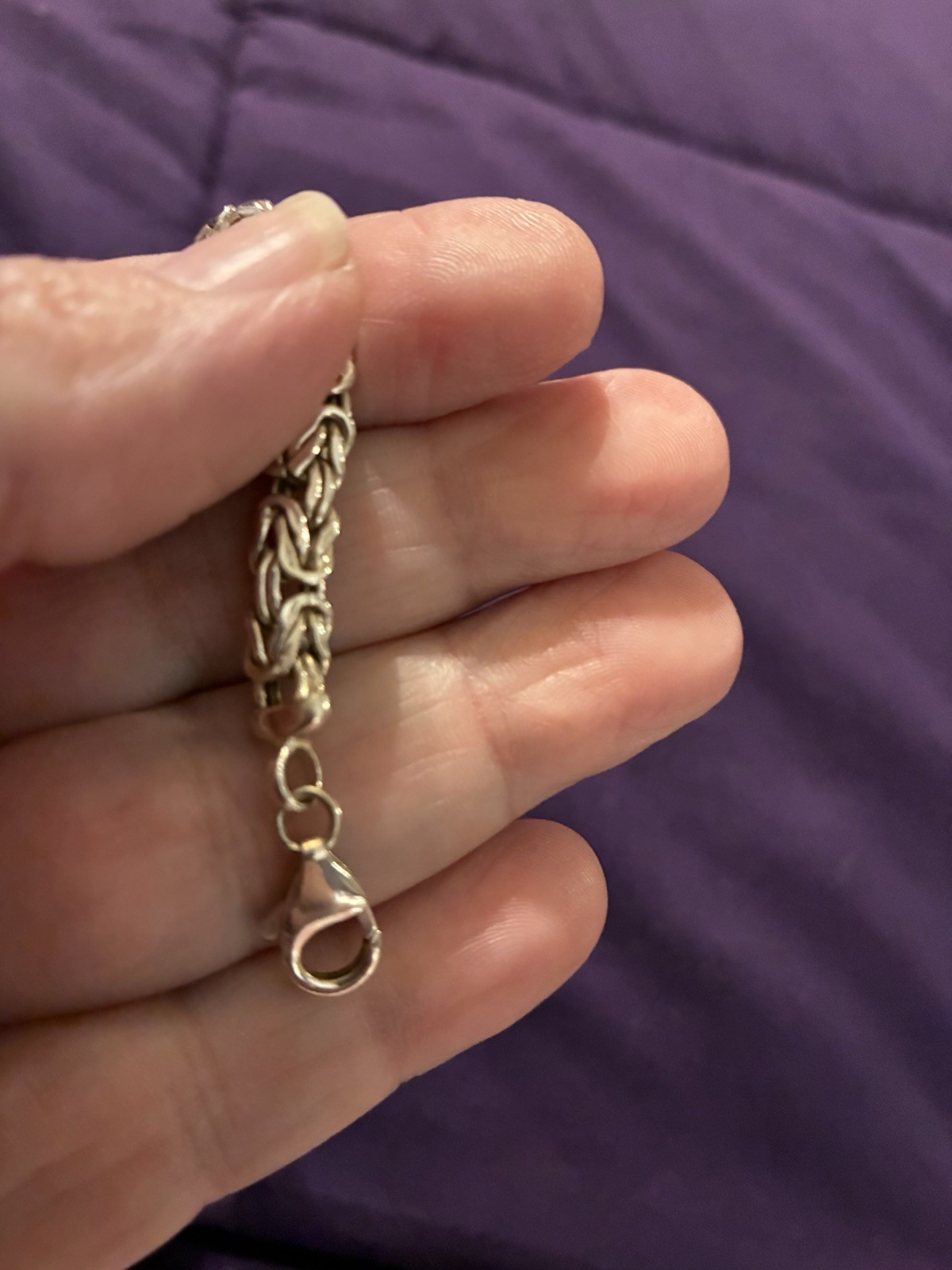 Sterling Silver Byzantine Chain Bracelet, Lobster Clasp, 8 in, Metal, No Stone