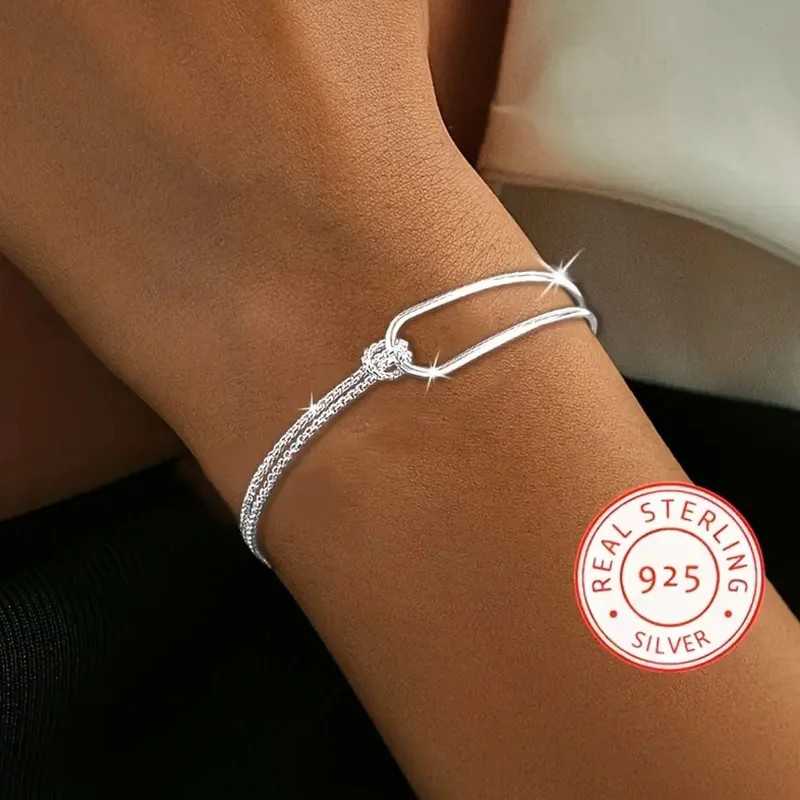 New S925 Silver Minimalist Geometric Collage Bracelet Women’s Jewelry Exquisite