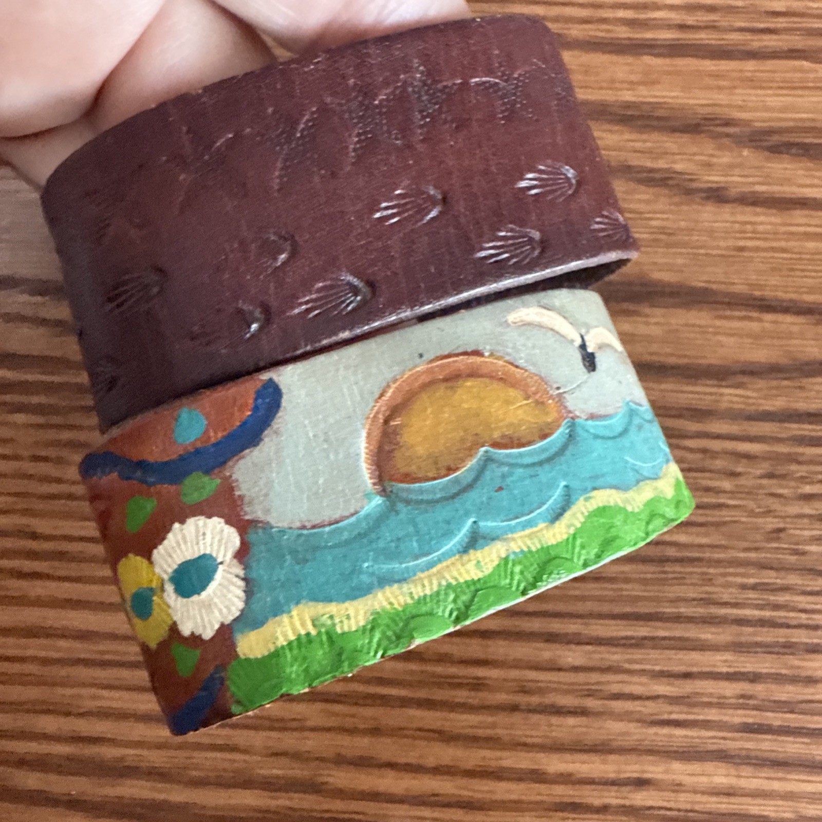 Lot Of Two Hand Tooled Leather Bracelets, Bands.