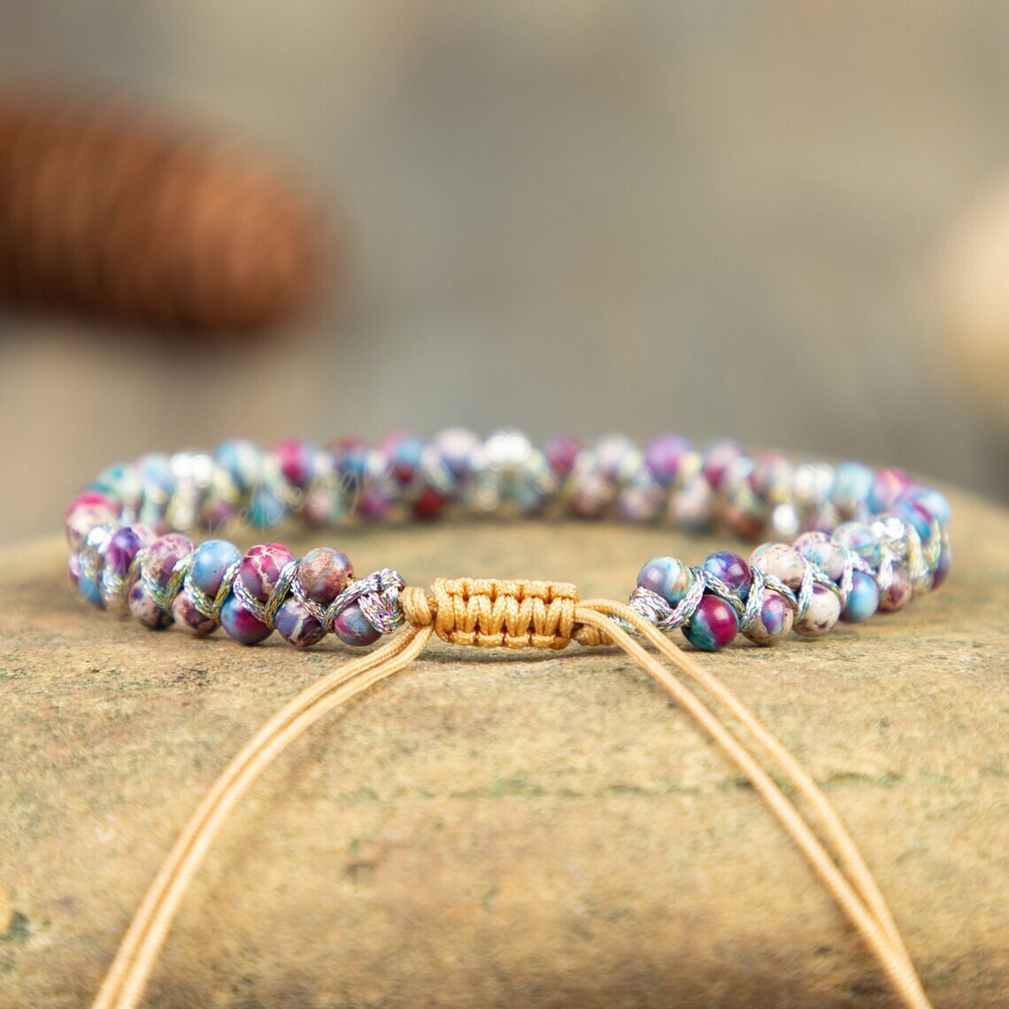 Natural Purple Stone Beaded Bracelet Healing Gemstone Bracelet Boho Style